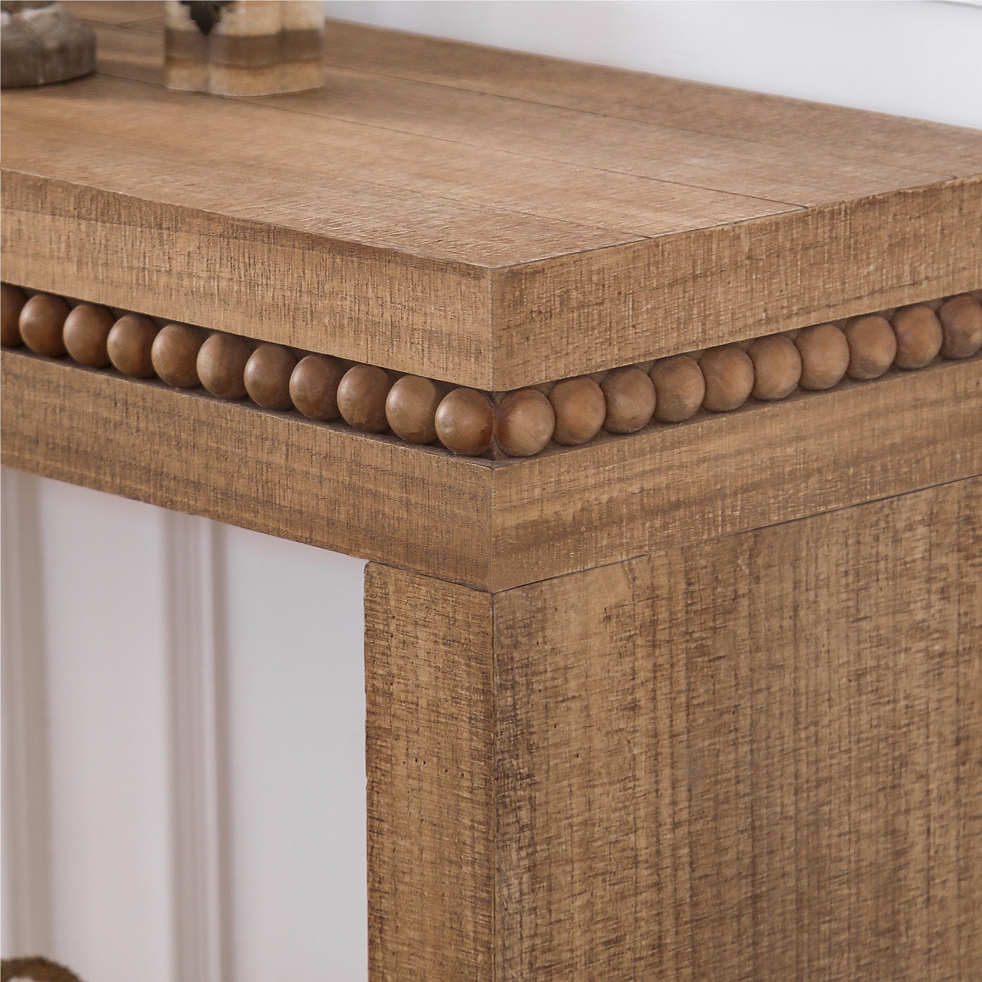 Rustic Manufactured Wood Console Table with Beaded Accent