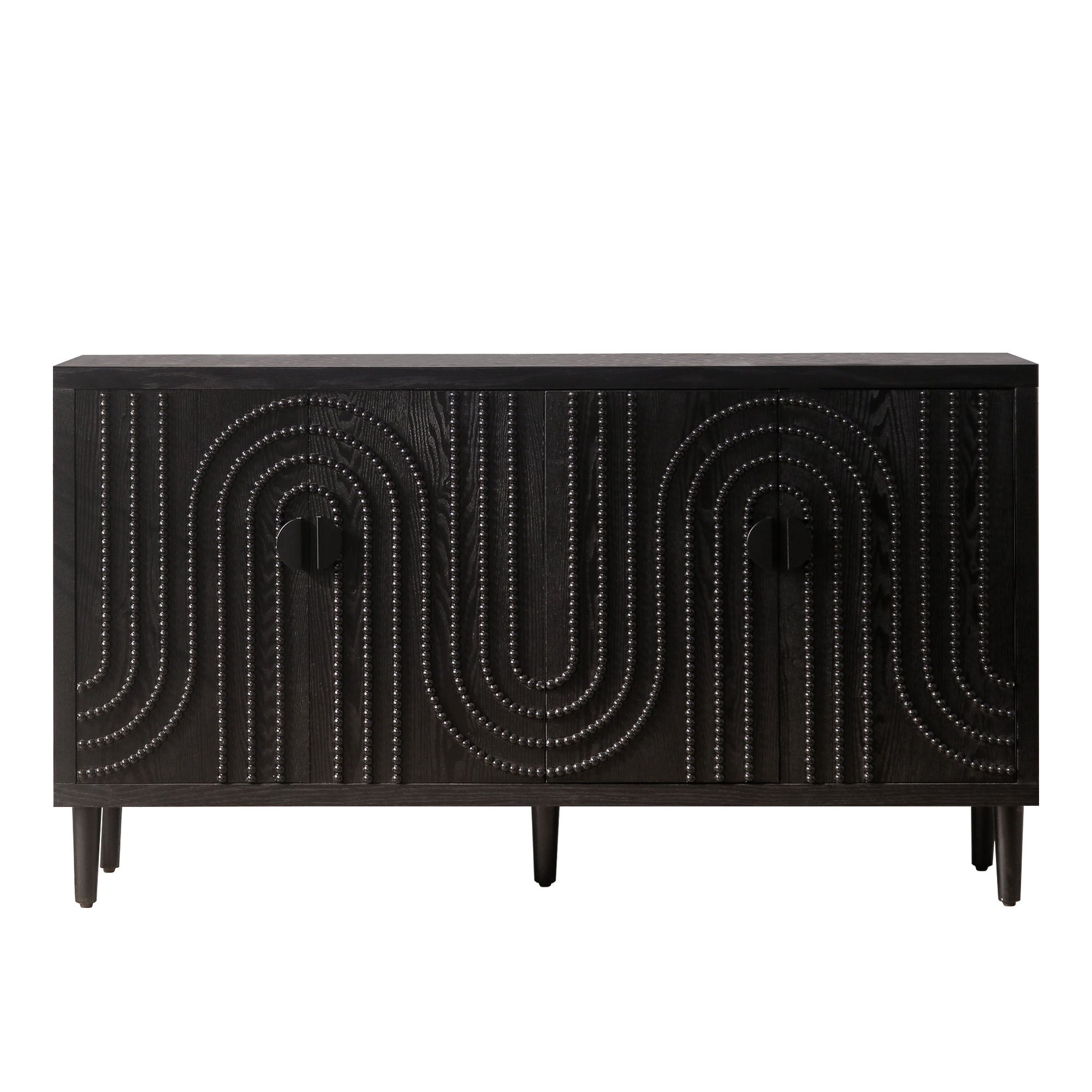 Modern Black Sideboard Cabinet with Nailhead Accents