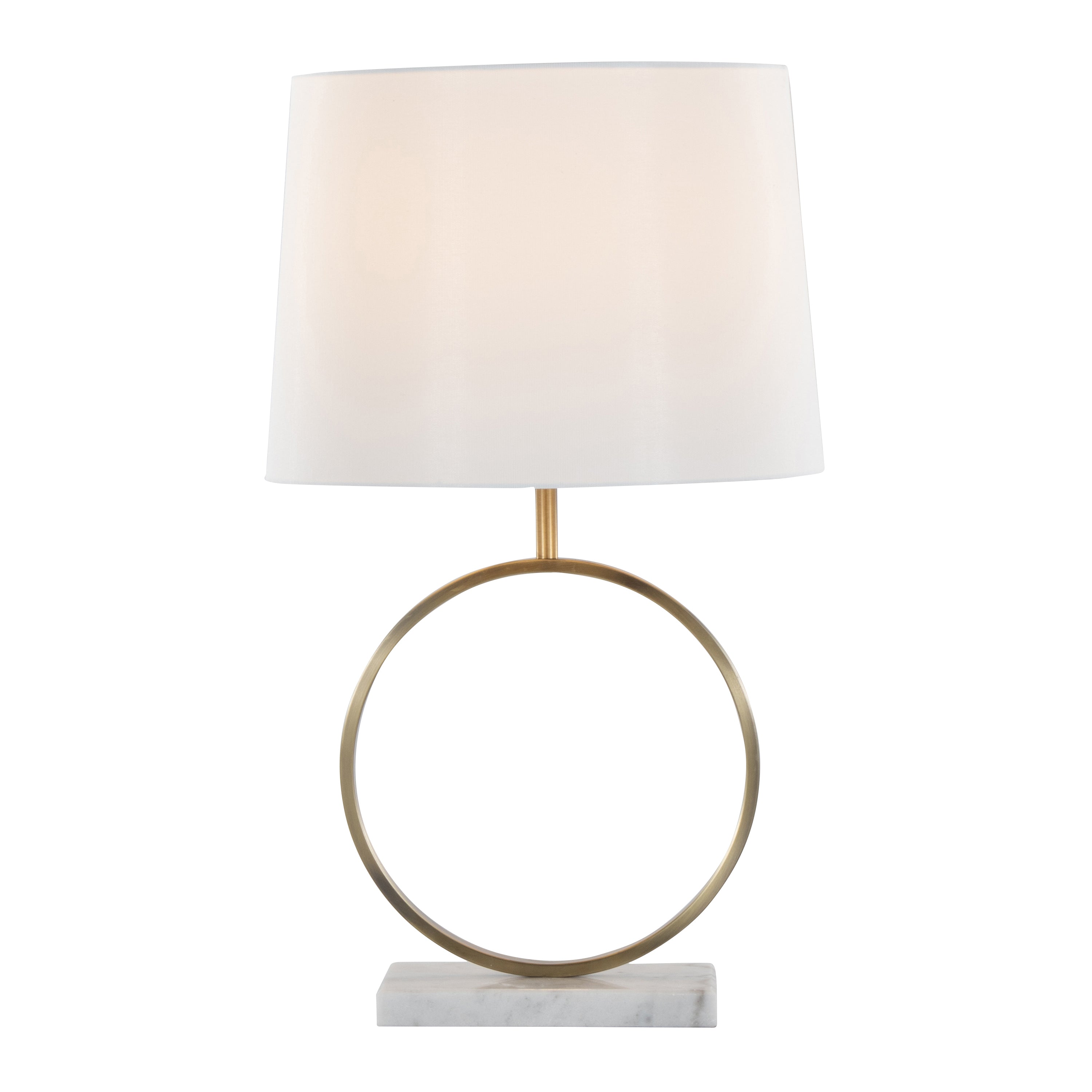 Moon Contemporary Table Lamp in White Marble, Gold Metal and White Shade