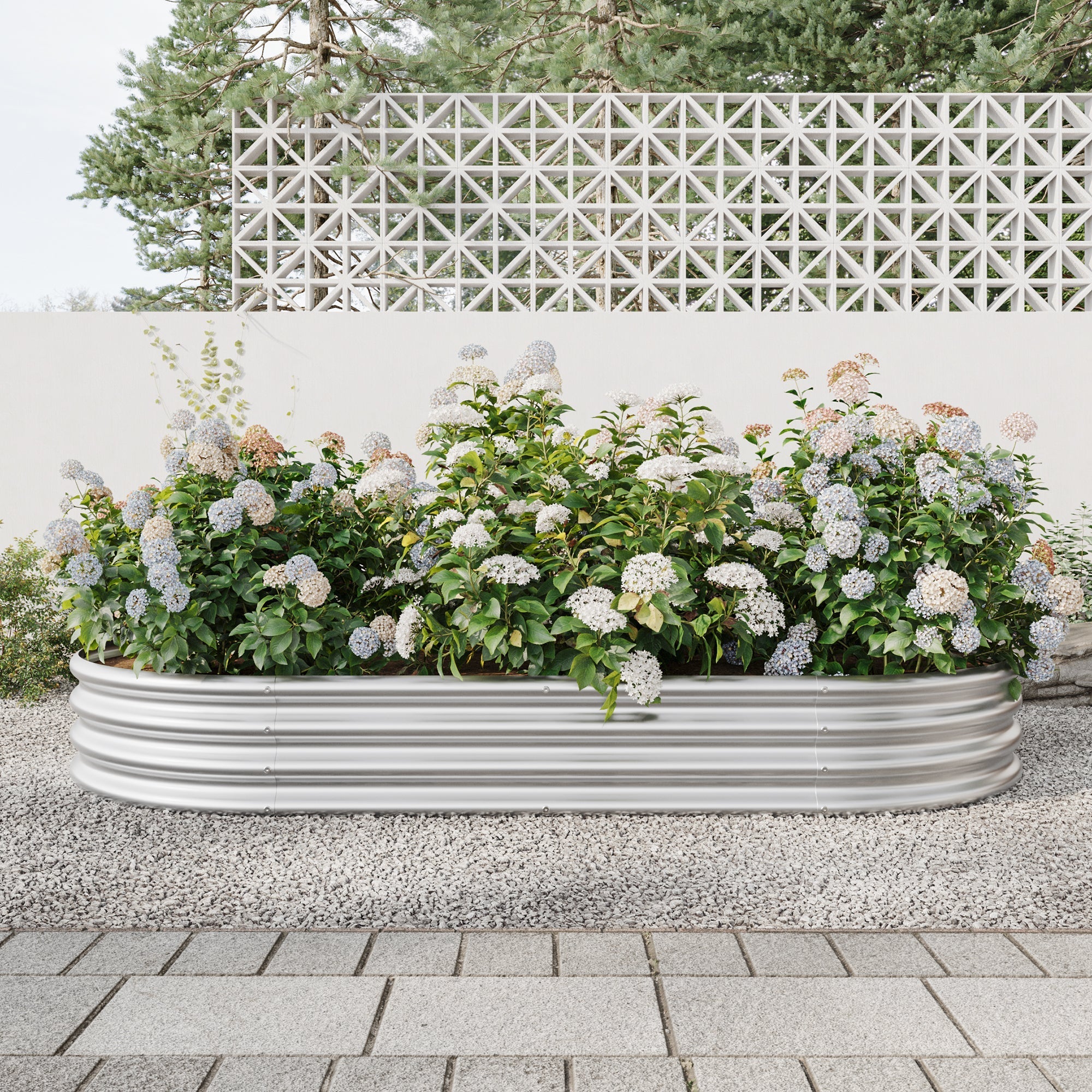 Raised Garden Bed Outdoor Oval Large Metal Planter Bed - Silver