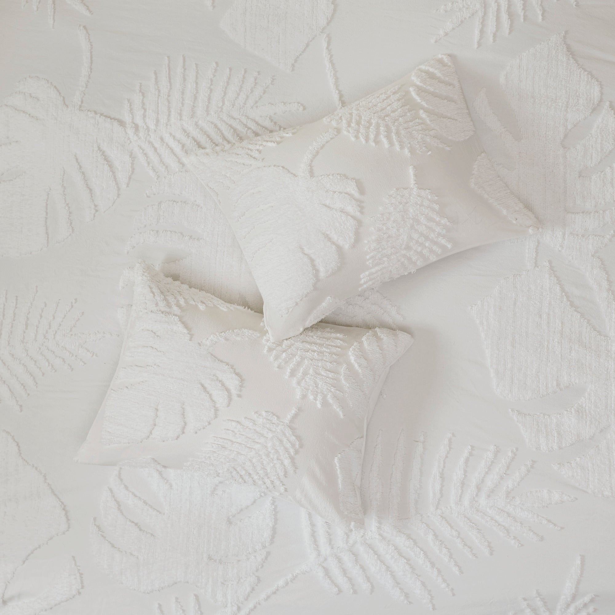 3 Piece Tufted Cotton Chenille Palm Comforter Set Off-White Full/Queen