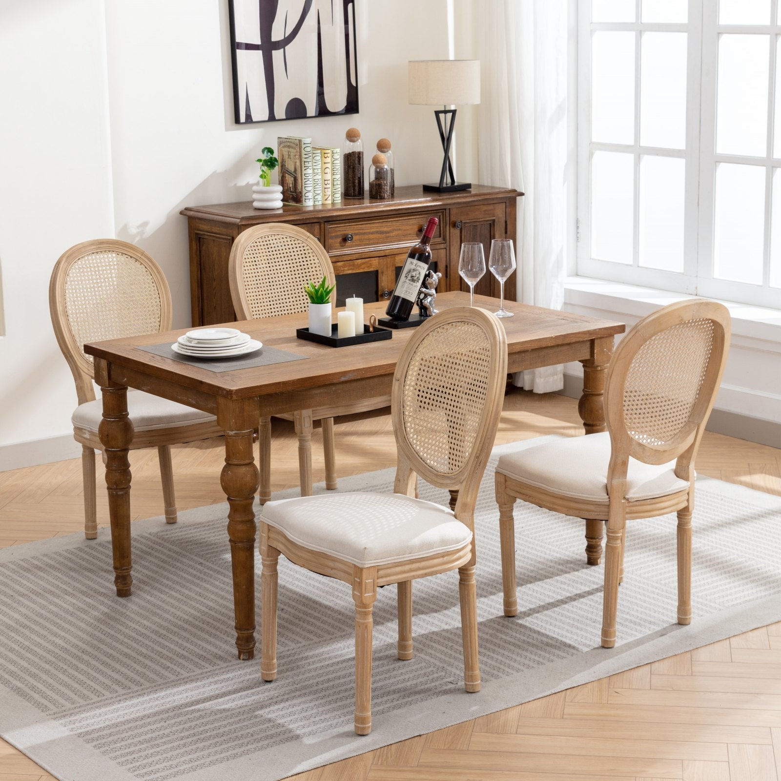 A&A French Style Solid Wood Frame Dining Chairs Set of 2