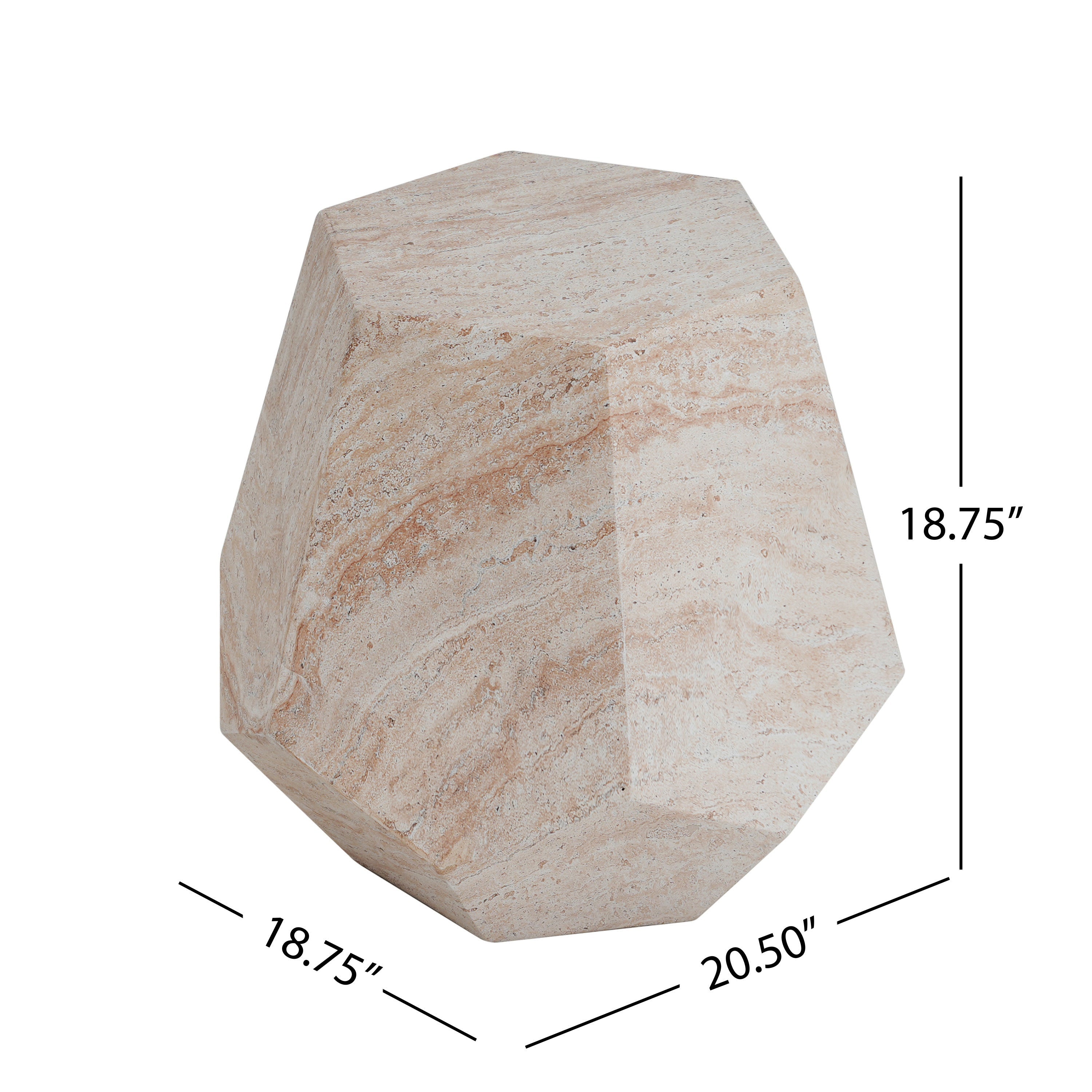 Outdoor/Indoor Lightweight Concrete Side Table with Travertine Finish in Beige
