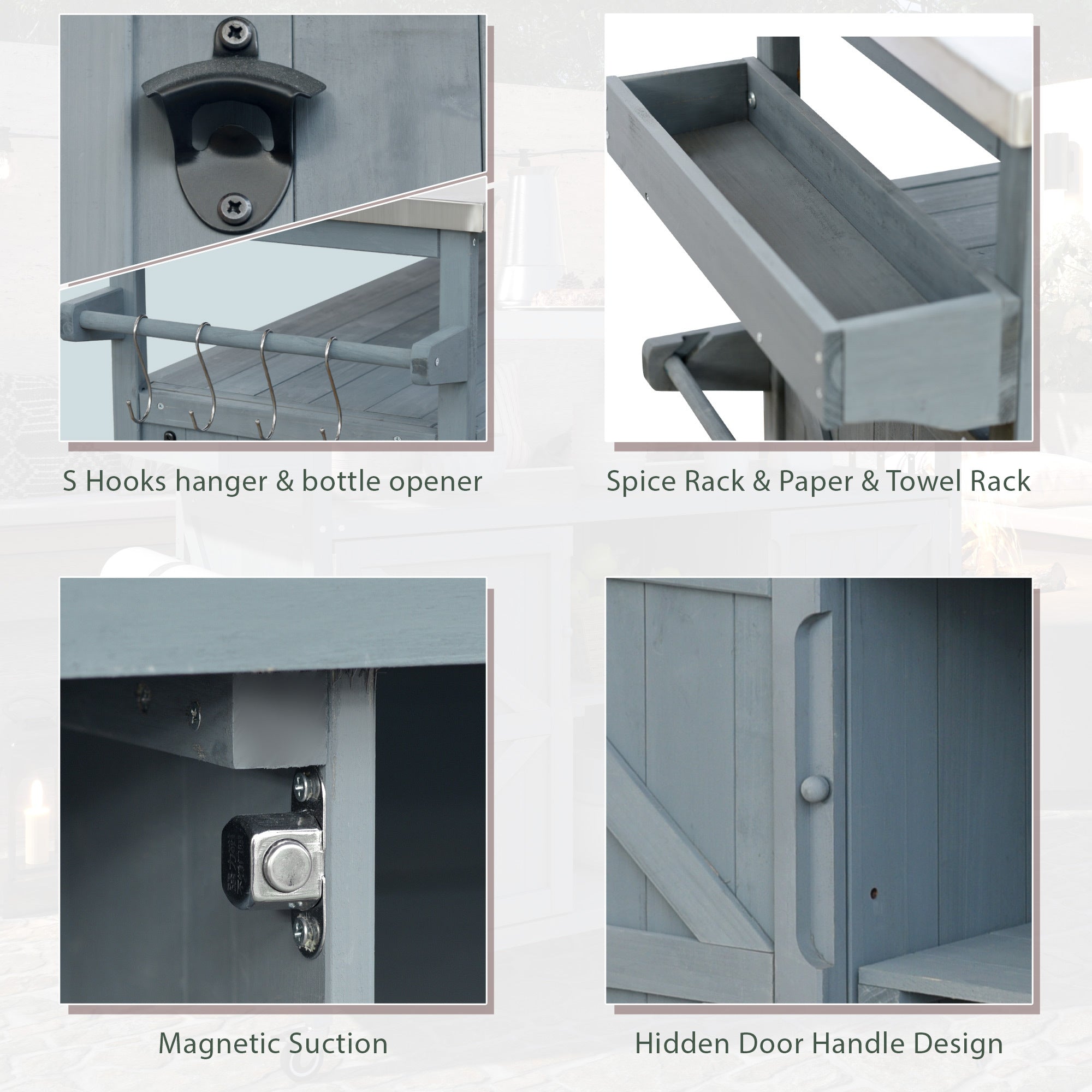 K&K Outdoor Kitchen Island, Rolling Bar Cart & Storage Cabinet