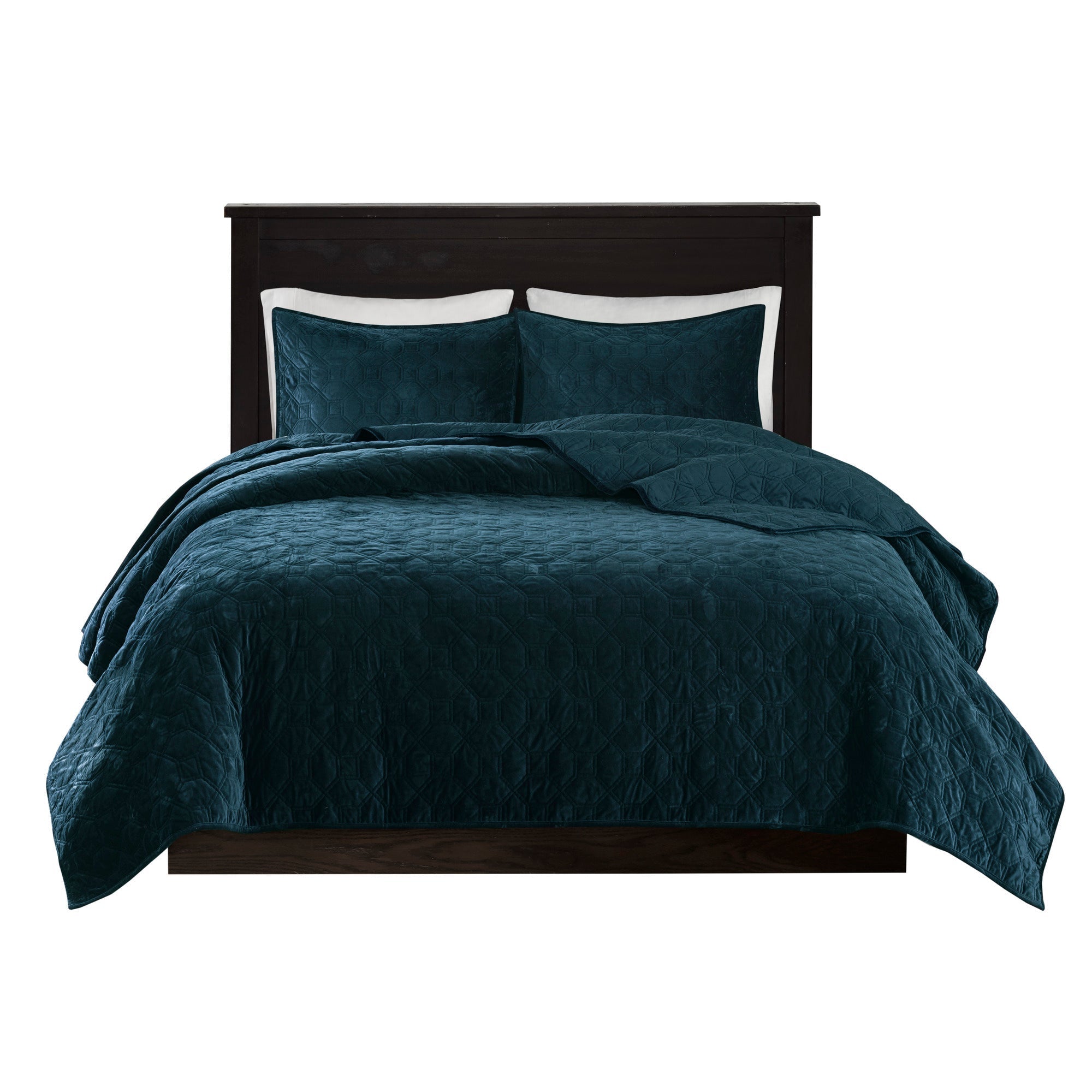 3 Piece Velvet Quilt Set Teal King/Cal King