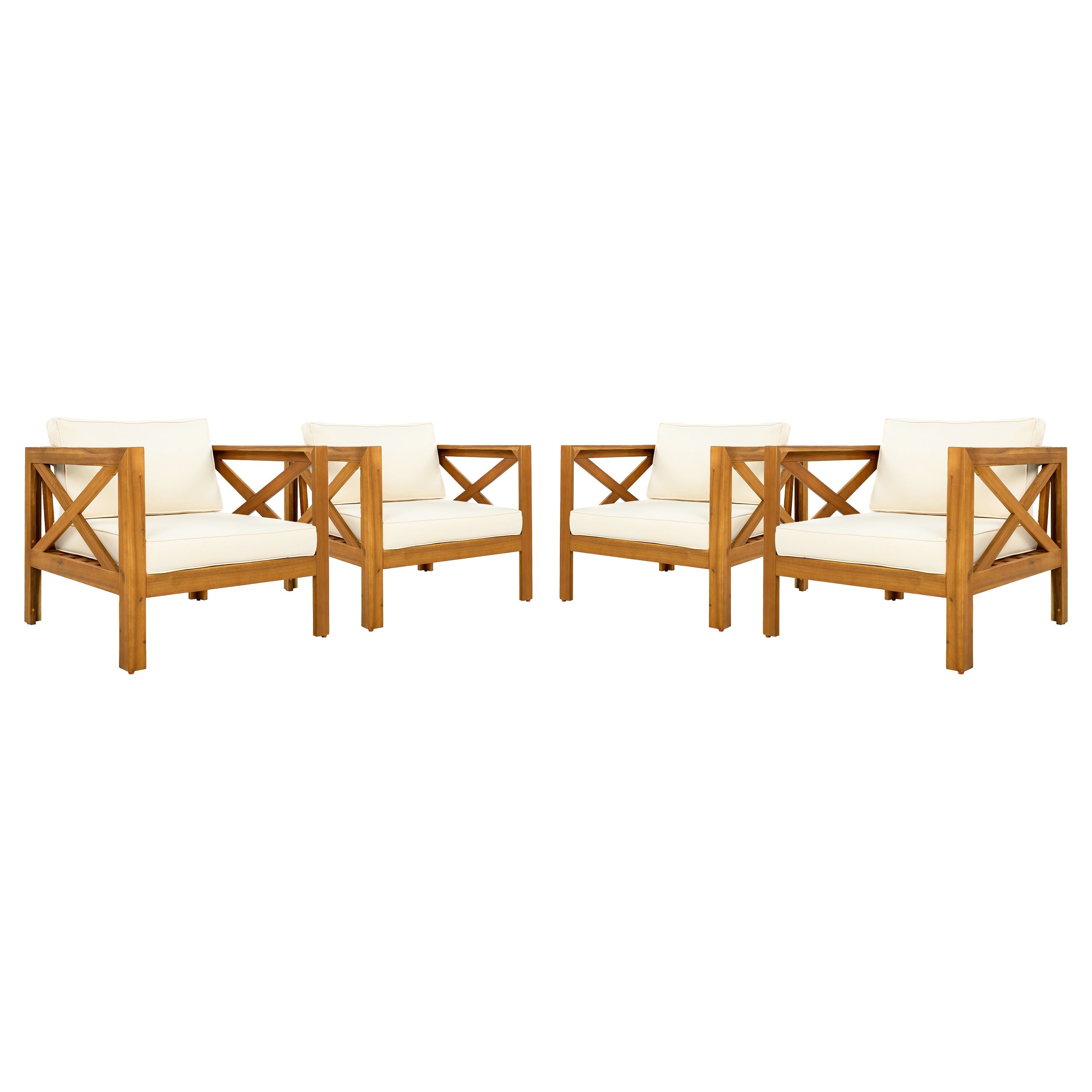Outdoor Acacia Wood Club Wooden Armchair with Cushions (Set of 2)