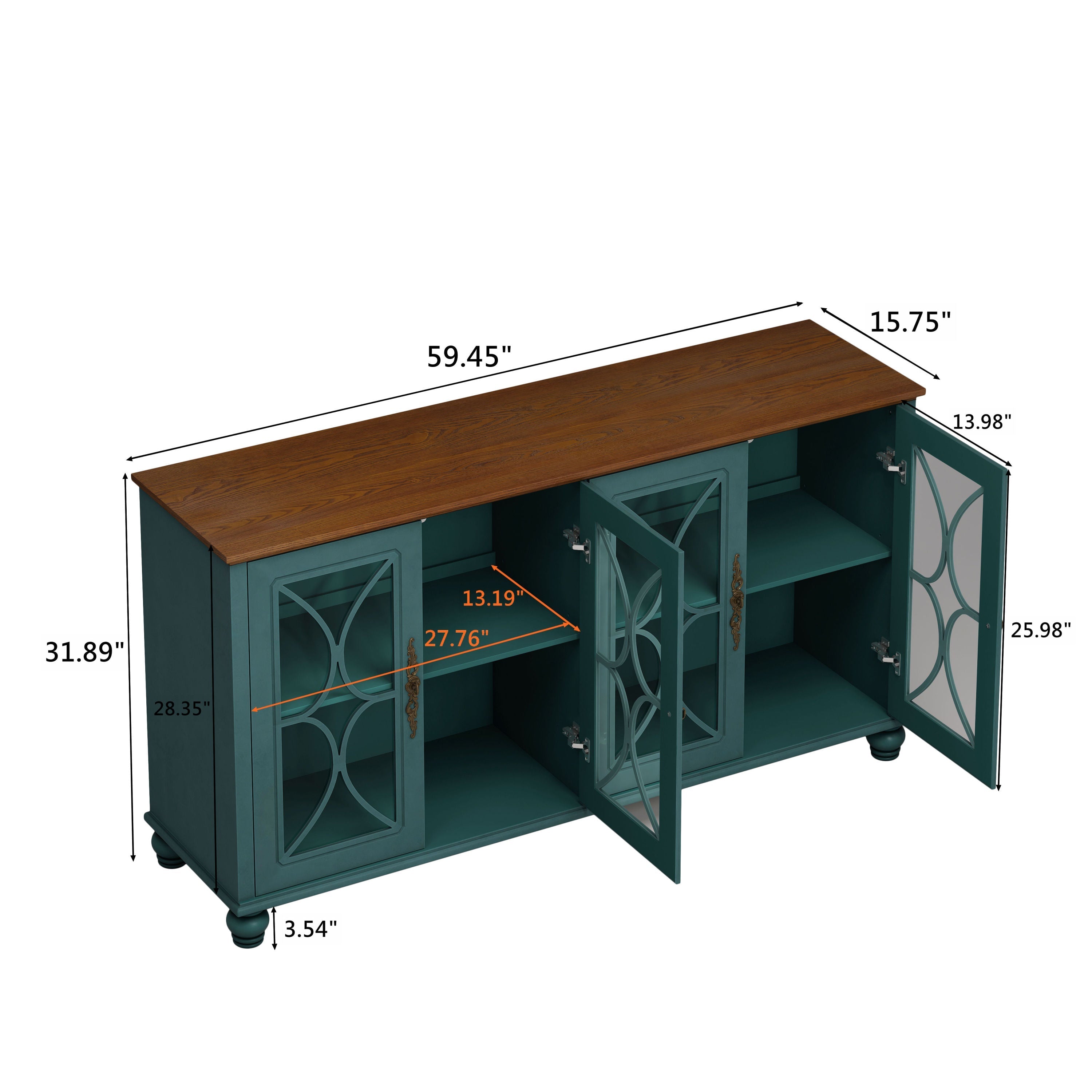 Elegant European Antique Style 4-Door Cabinet with Tempered Glass Doors