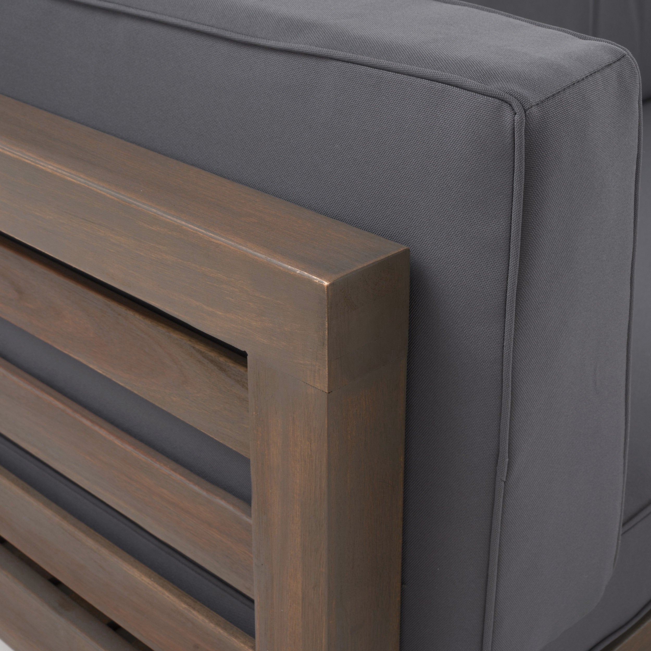 Oana Outdoor Wooden Sectional Set with Cushions, Dark Grey