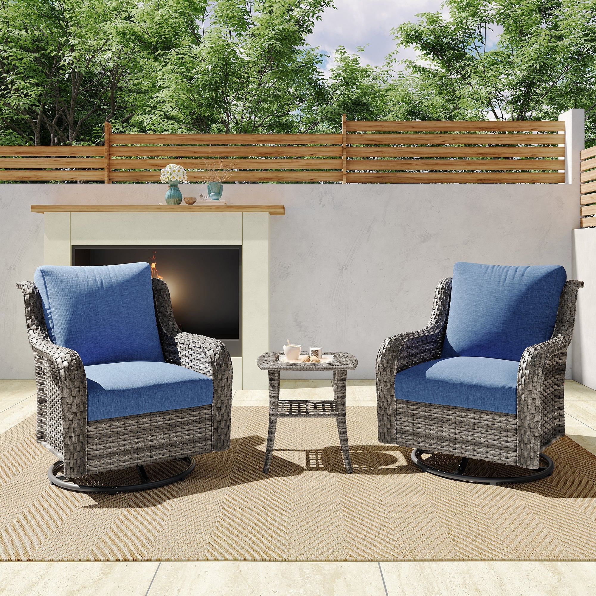 JB Two Swivel Chairs and Side Table