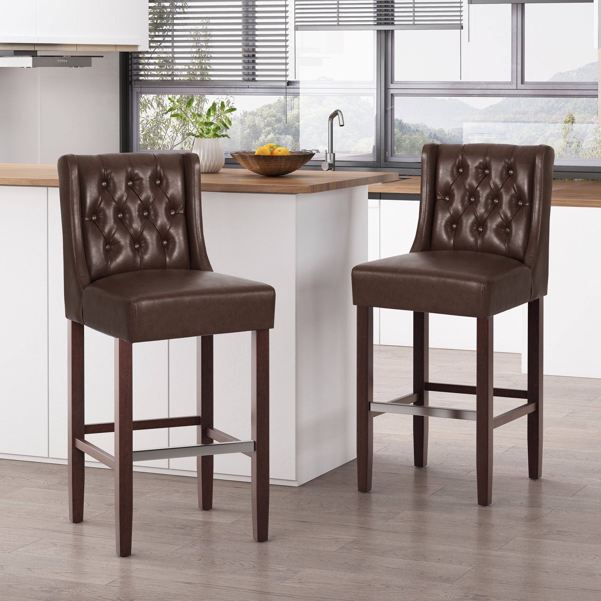 Solstara Upholstered Dining Barstool with Button Tufted and Wing Back
