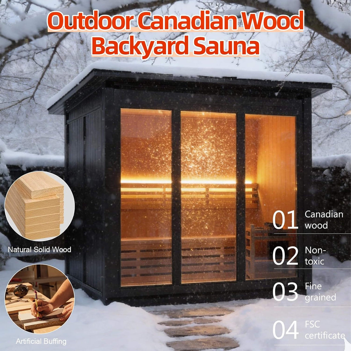 Custom 8-Person Luxury Canadian Red Cedar Outdoor Steam Sauna With Heater And Stones [Made-To-Order]