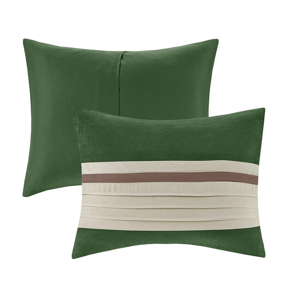 7 PC Pieced Faux Suede Comforter Set Green Cal King