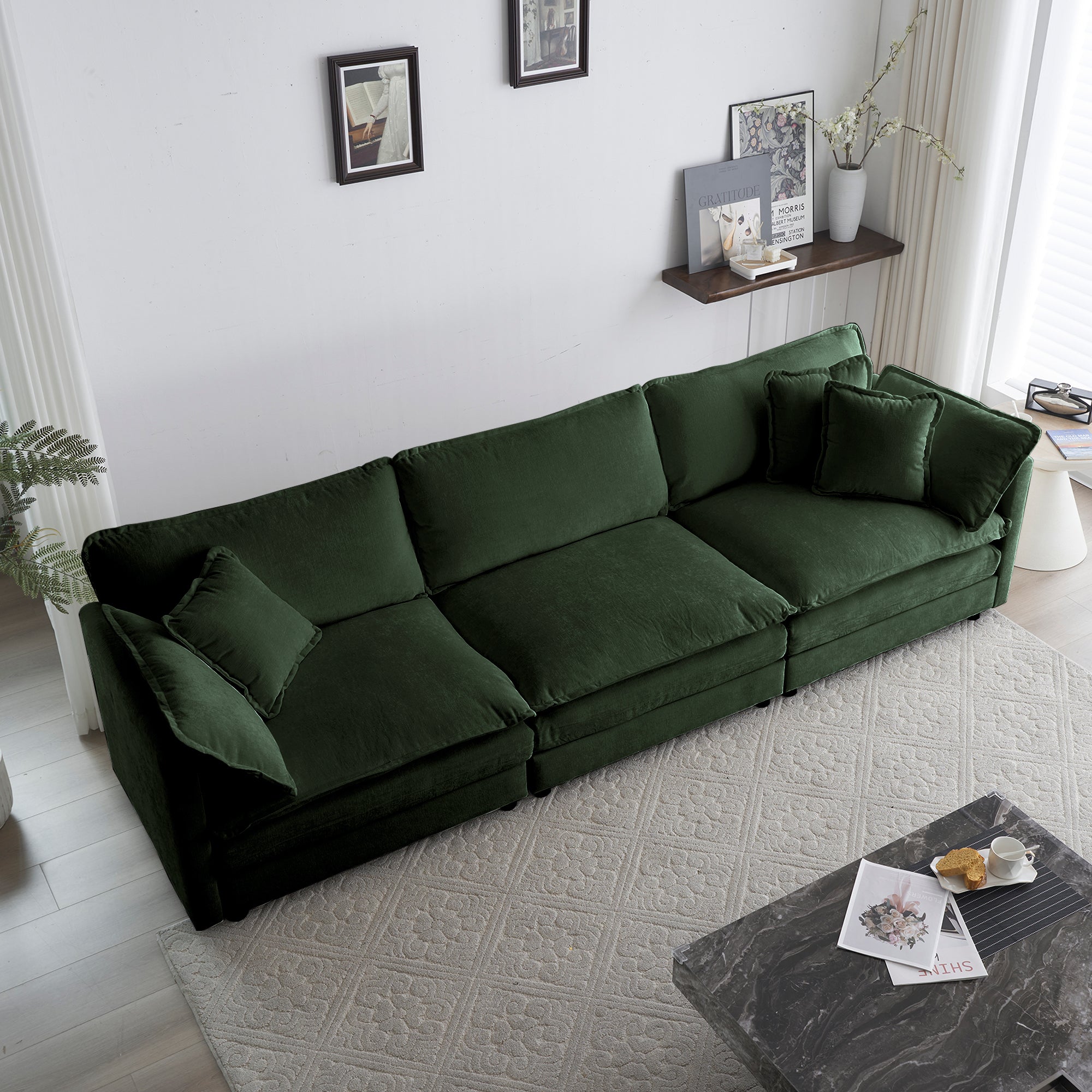 2-Piece Upholstered Sectional Sofa Set in Green Chenille
