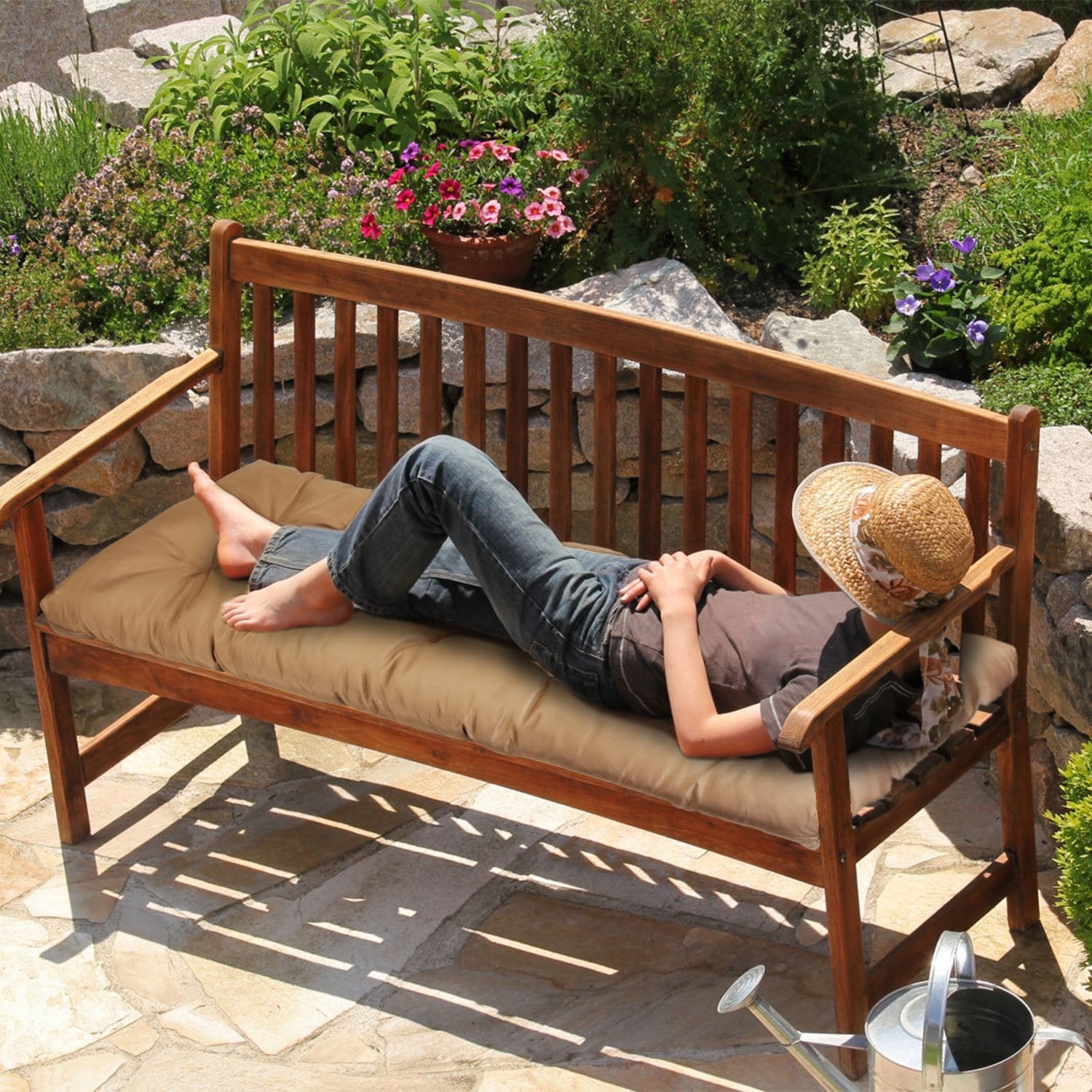 Bench Seat Cushion For Indoor Outdoor Furniture Non Slip Long Chair Cushion with Ties Strap Waterproof Swing Cushion 51.18x19.68IN For Garden Patio Ba