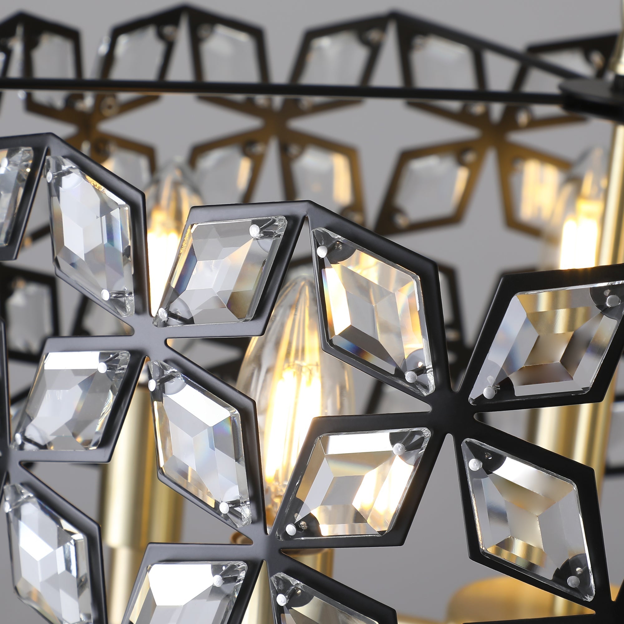 19' Geometric Crystal and BlackGold Round Pendant Chandelier