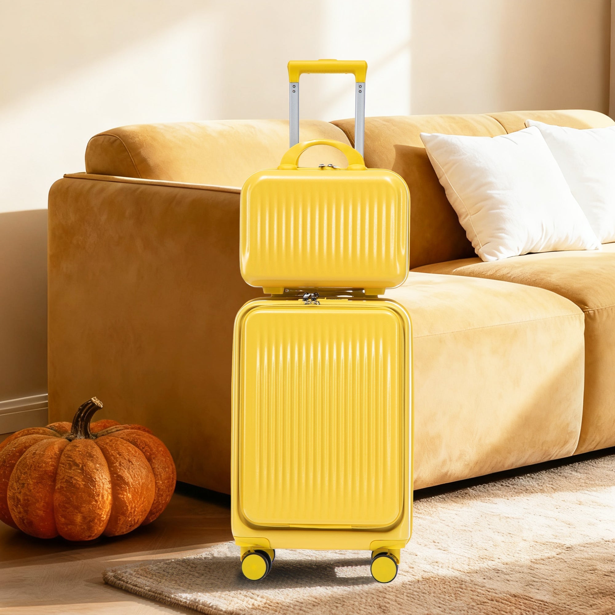 14'/20' 2-Piece ABS Spinner Wheel Luggage Set with Combination Lock