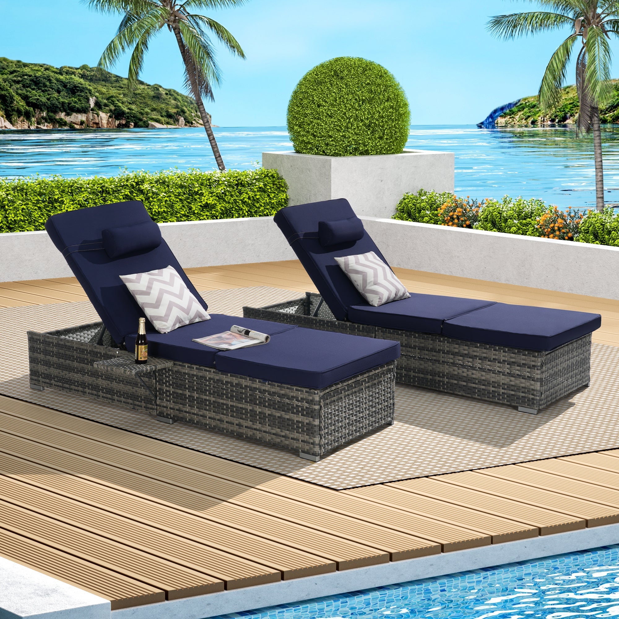 Outdoor Chaise Lounge Chair Set of 2 with Storage
