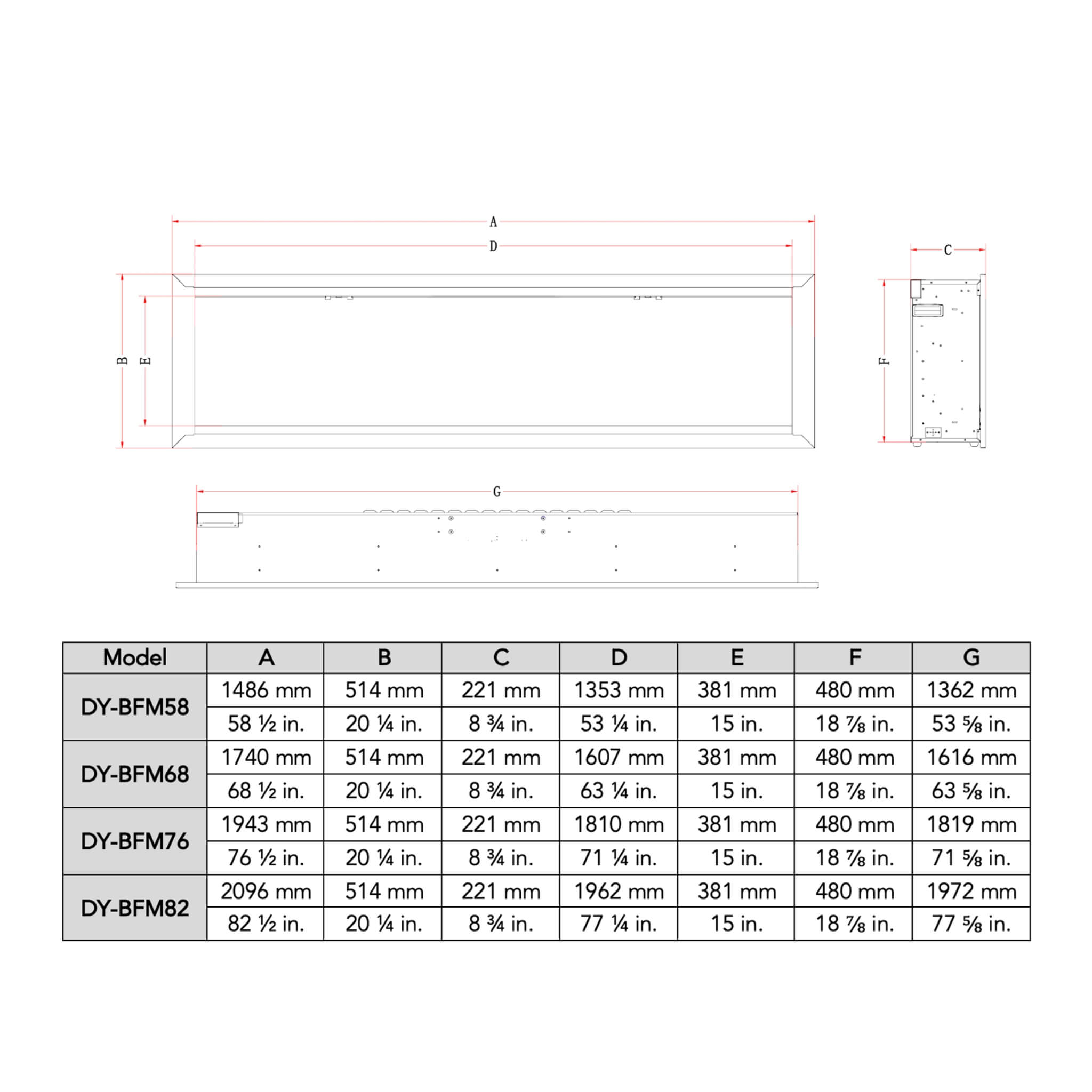 Dynasty Allegro 58" Smart Linear Electric Fireplace With Heater Timer Settings [DY-BFM58] (SAK23948)