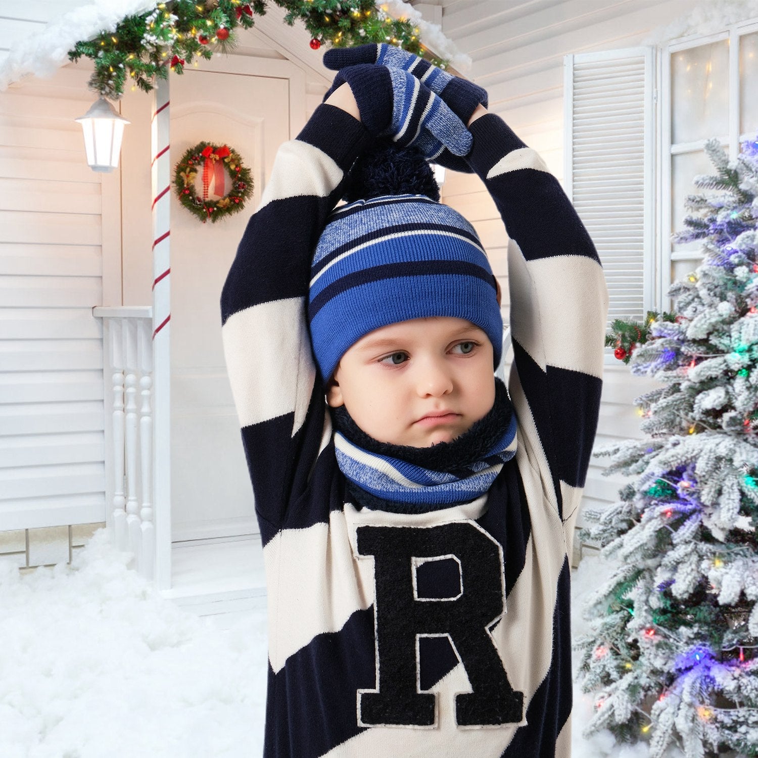Kids Winter Warm Knitted Hat Scarf Gloves Set