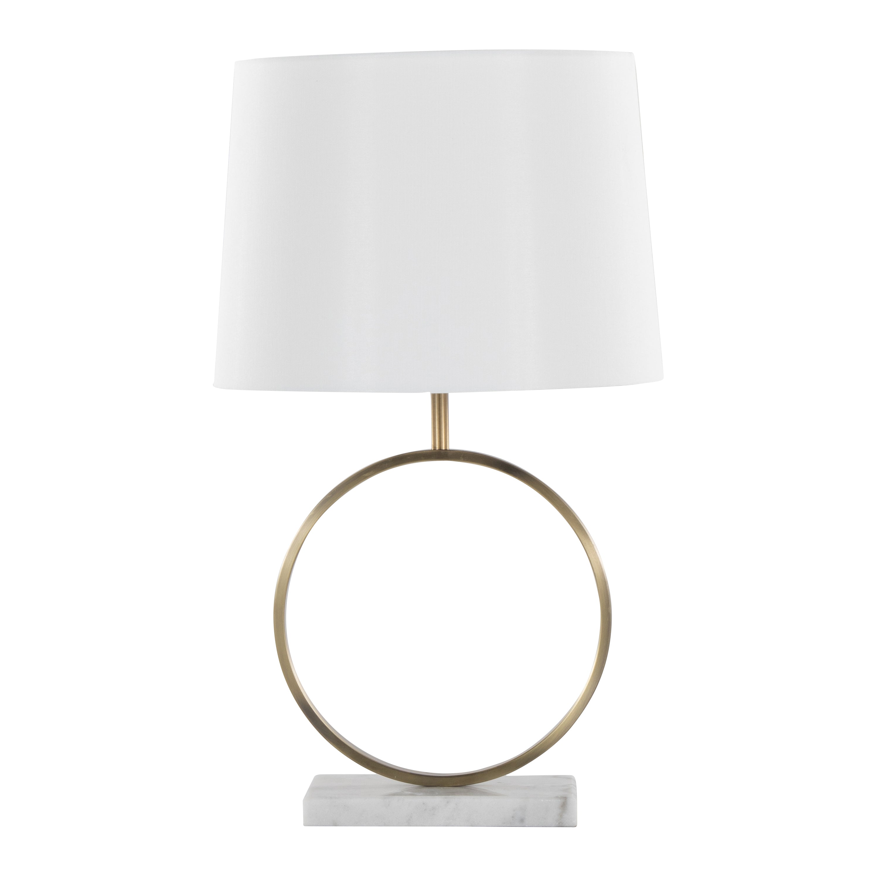Moon Contemporary Table Lamp in White Marble, Gold Metal and White Shade