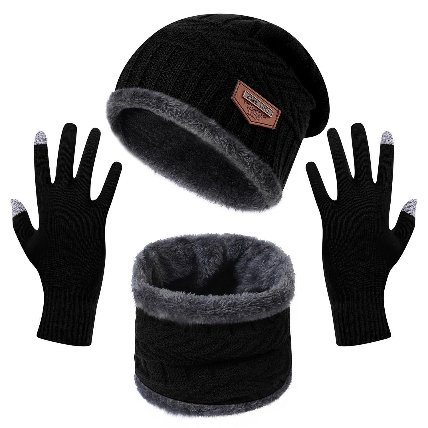 Unisex Winter Warm Knitted Beanie Scarf Gloves Set