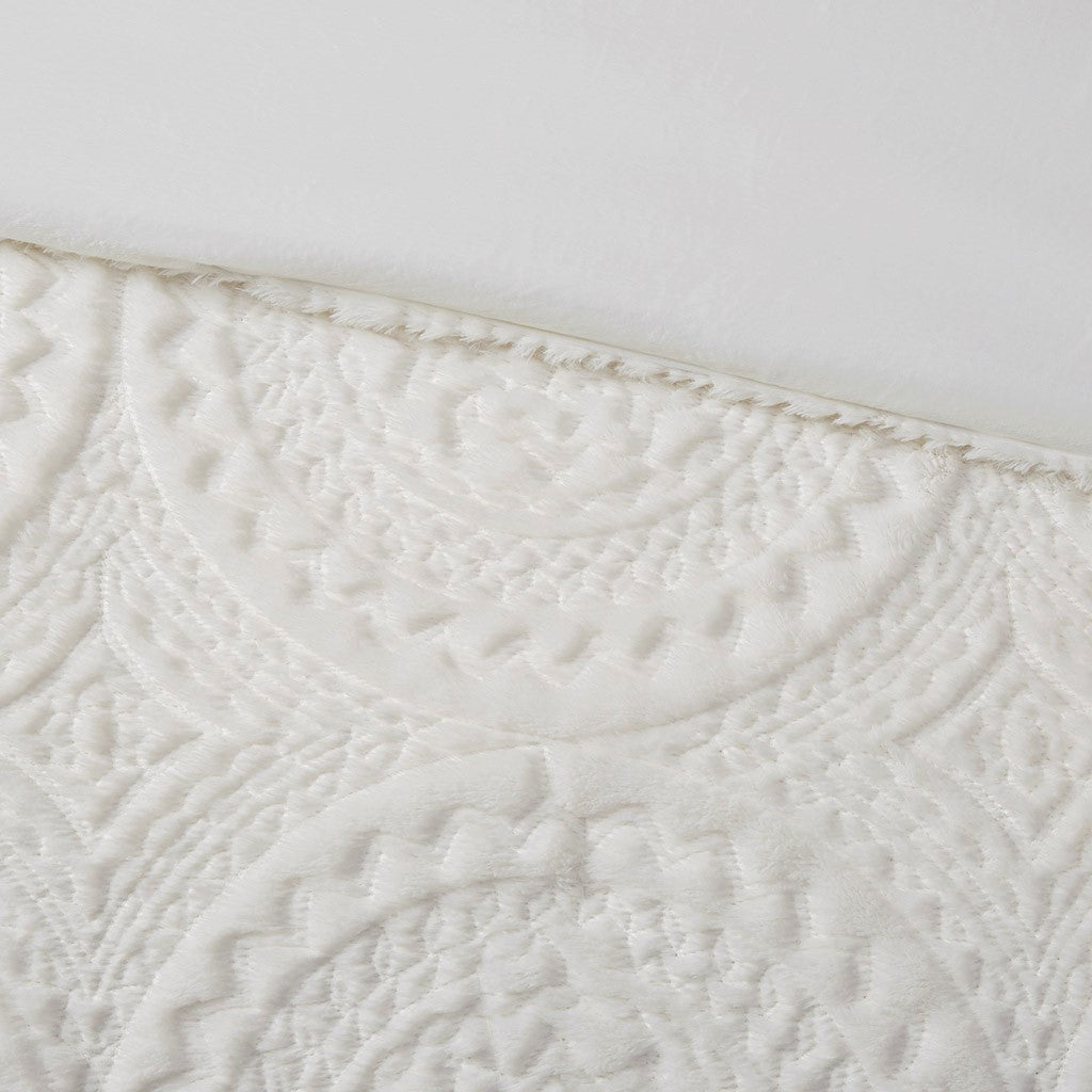 Full/Queen Embroidered Medallion Faux Fur Ultra Plush Comforter Mini Set