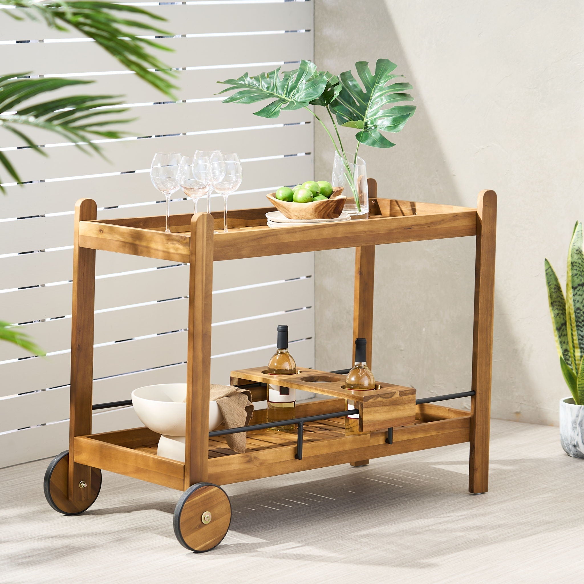 Bar Cart With Wine Bottle Holders - Black