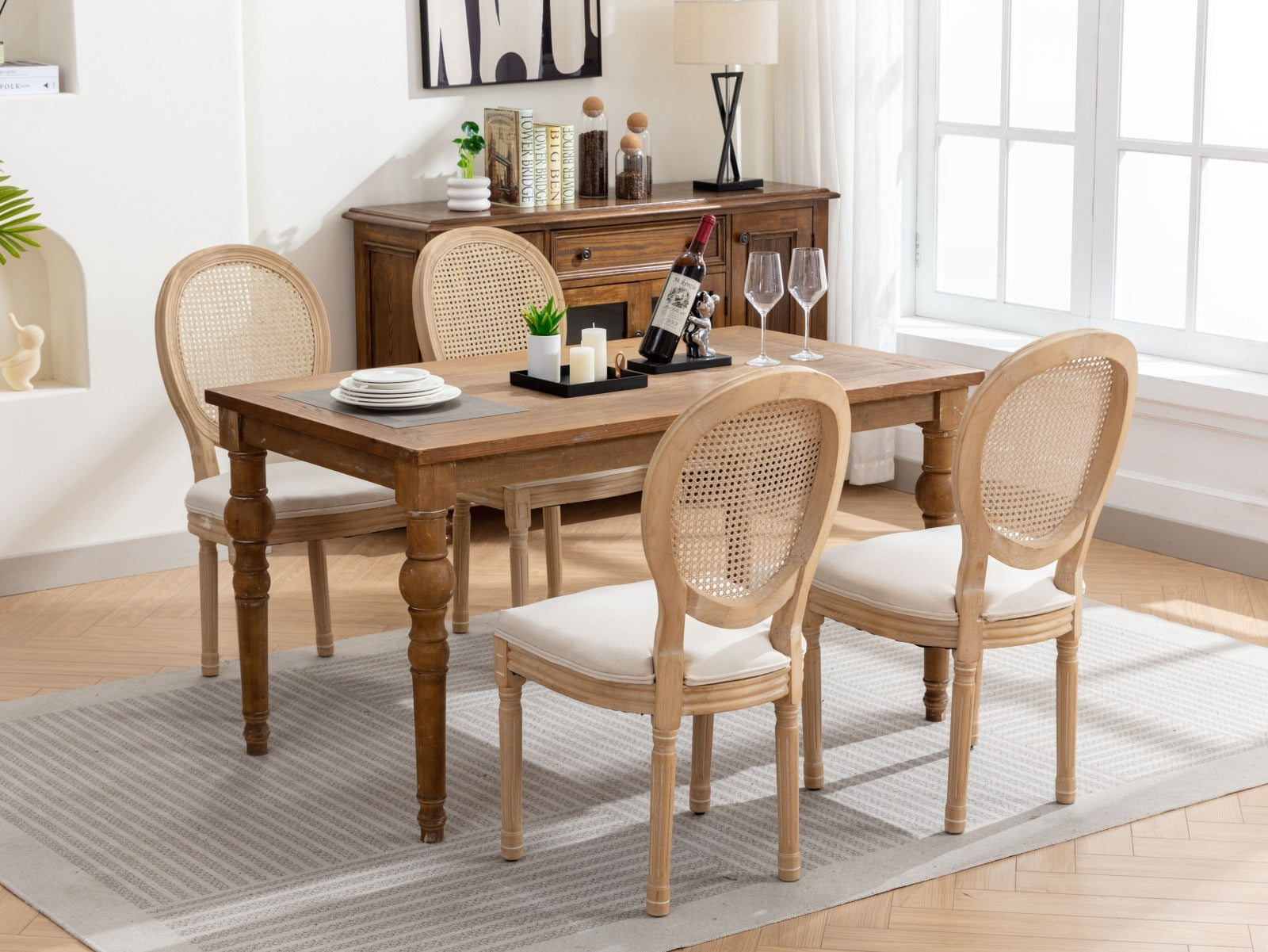 A&A French Style Solid Wood Frame Dining Chairs Set of 2