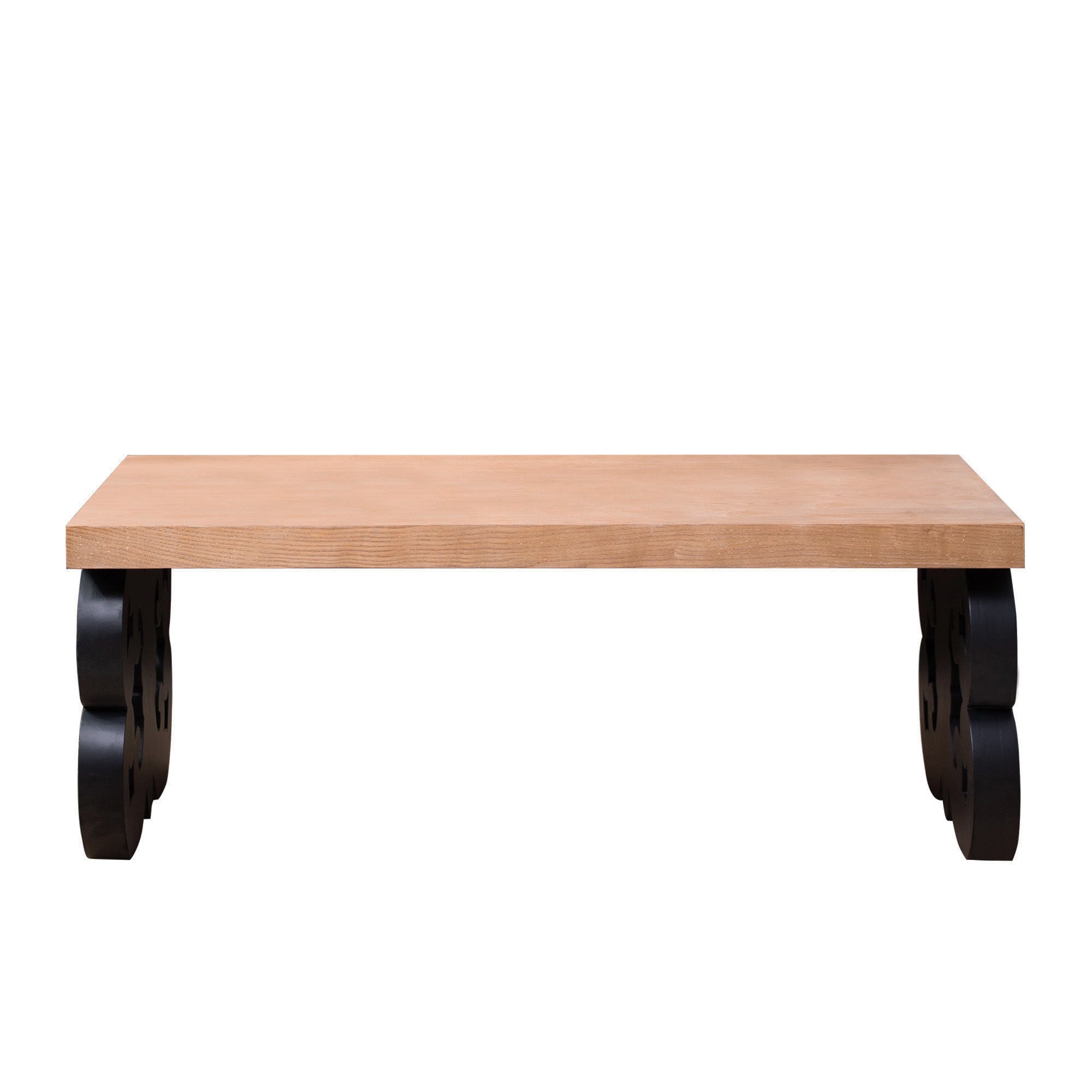 Black Scroll Base Coffee Table – 47" Rectangular Wood Living Room Table