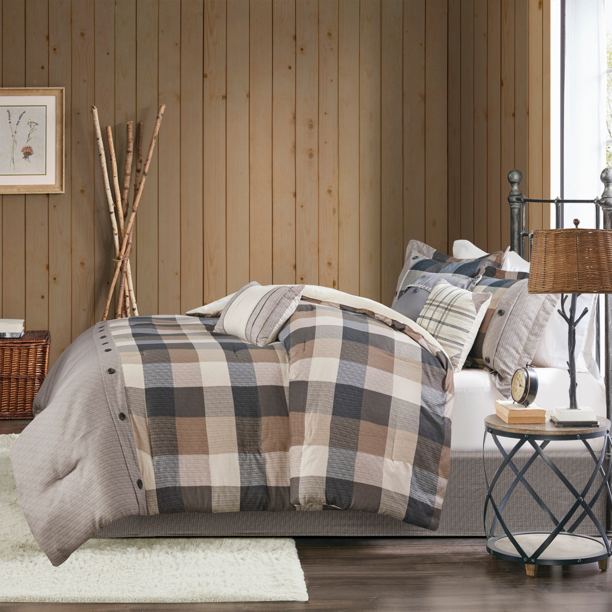 7 Piece Herringbone Comforter Set Neutral King