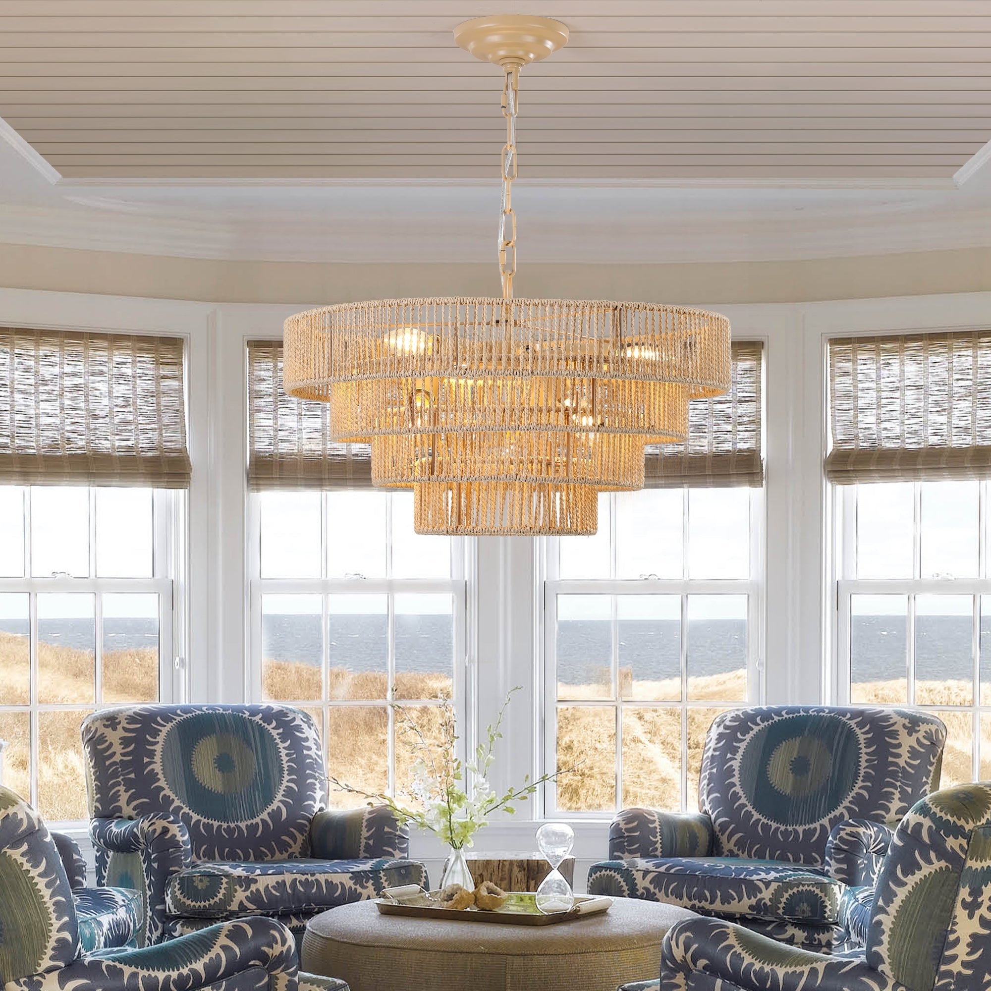 20' Modern 4-Layer Woven Hemp Rope Chandelier