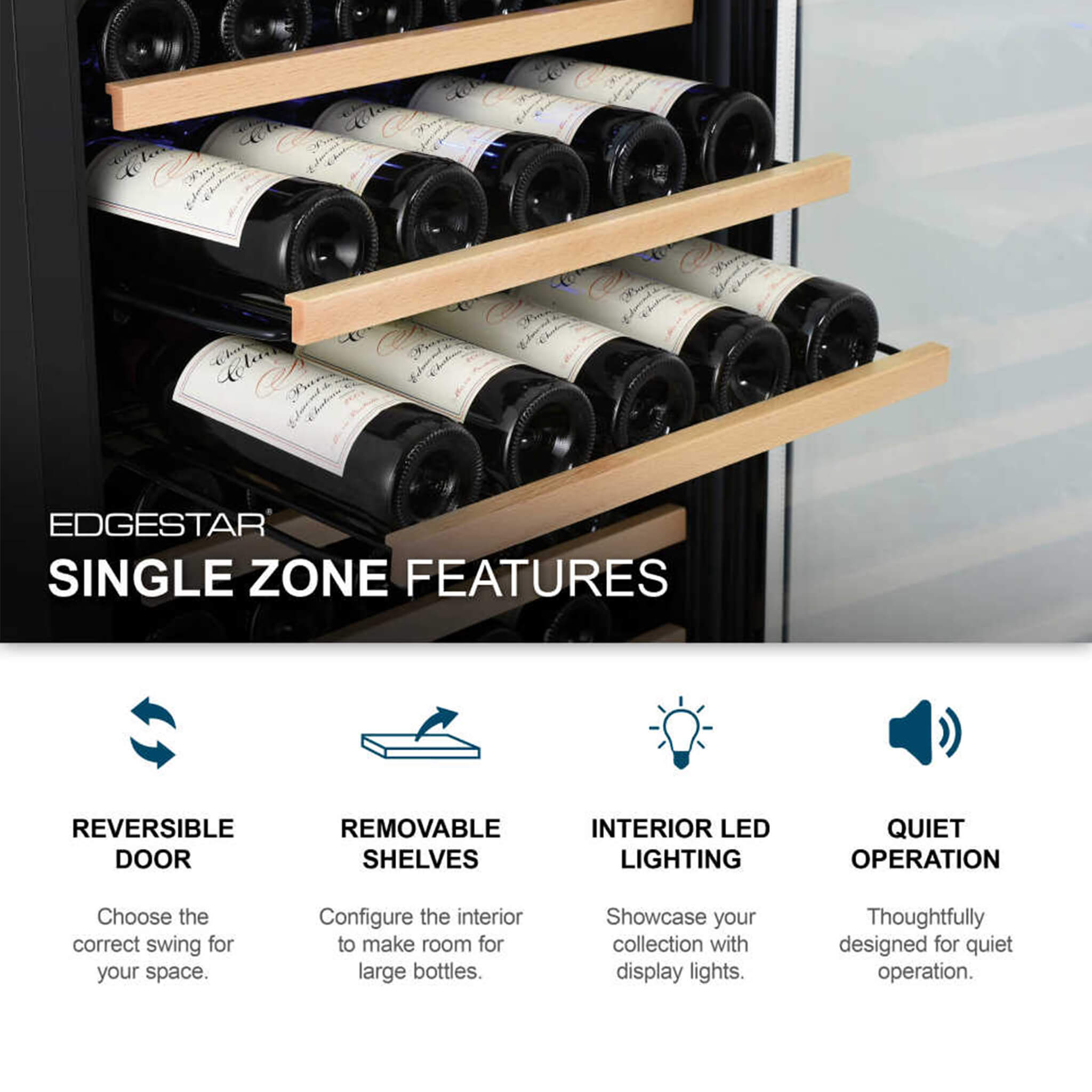 Edgestar 24-Inch Wide 151 Bottle Capacity Freestanding Single Zone Wine Cooler With Even Cooling Technology (SAK30756)