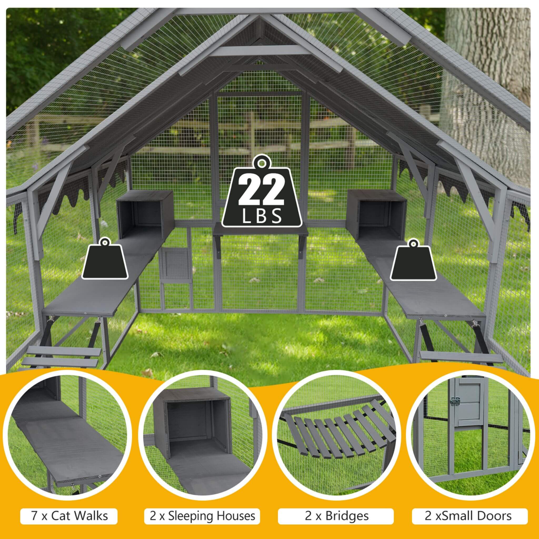 Alora Extra Large Outdoor Cat Kitten Playpen House With Platforms, And Waterproof Cover (SAK55092)