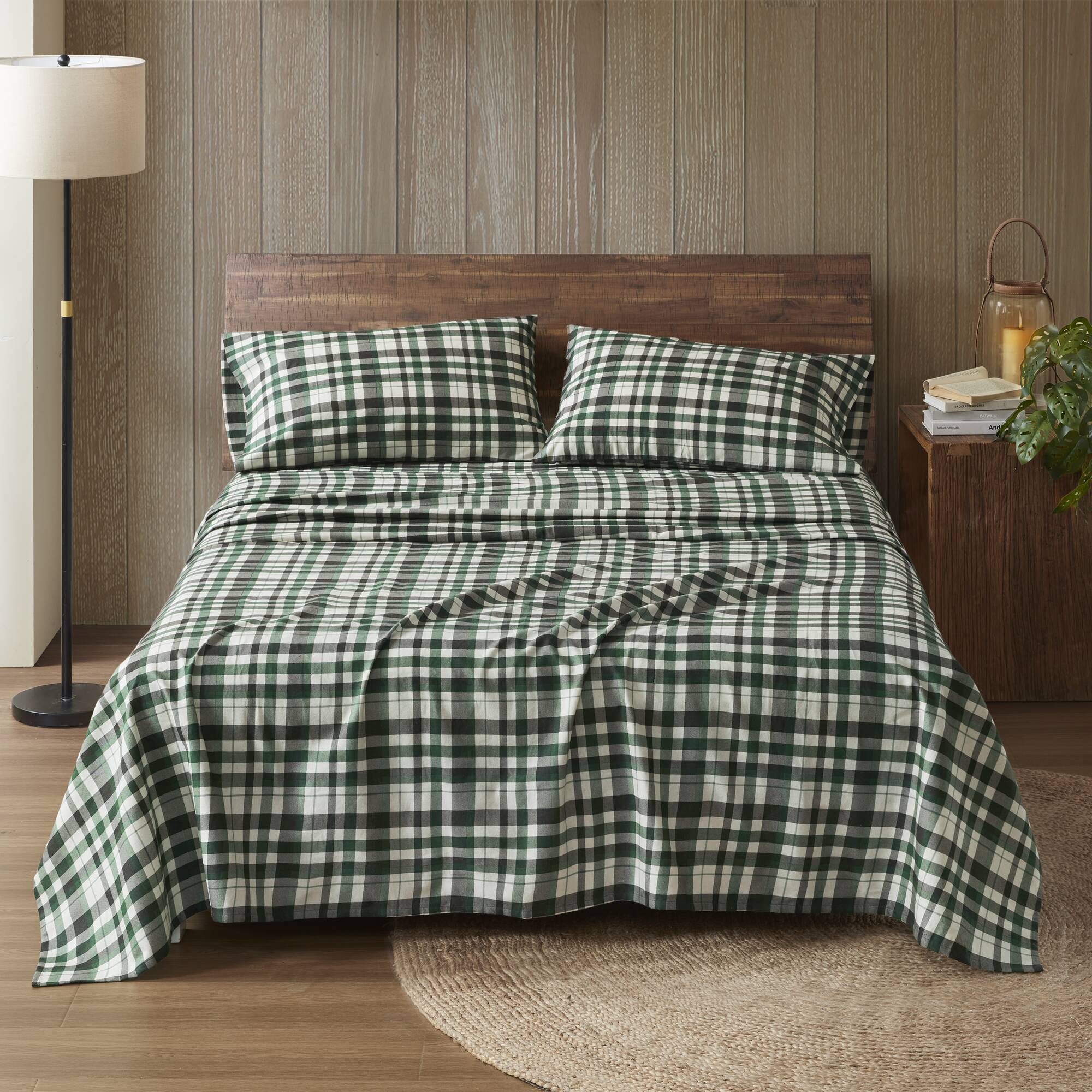 4 Pieces Queen 100% Cotton Flannel Printed Sheet Set Finton
