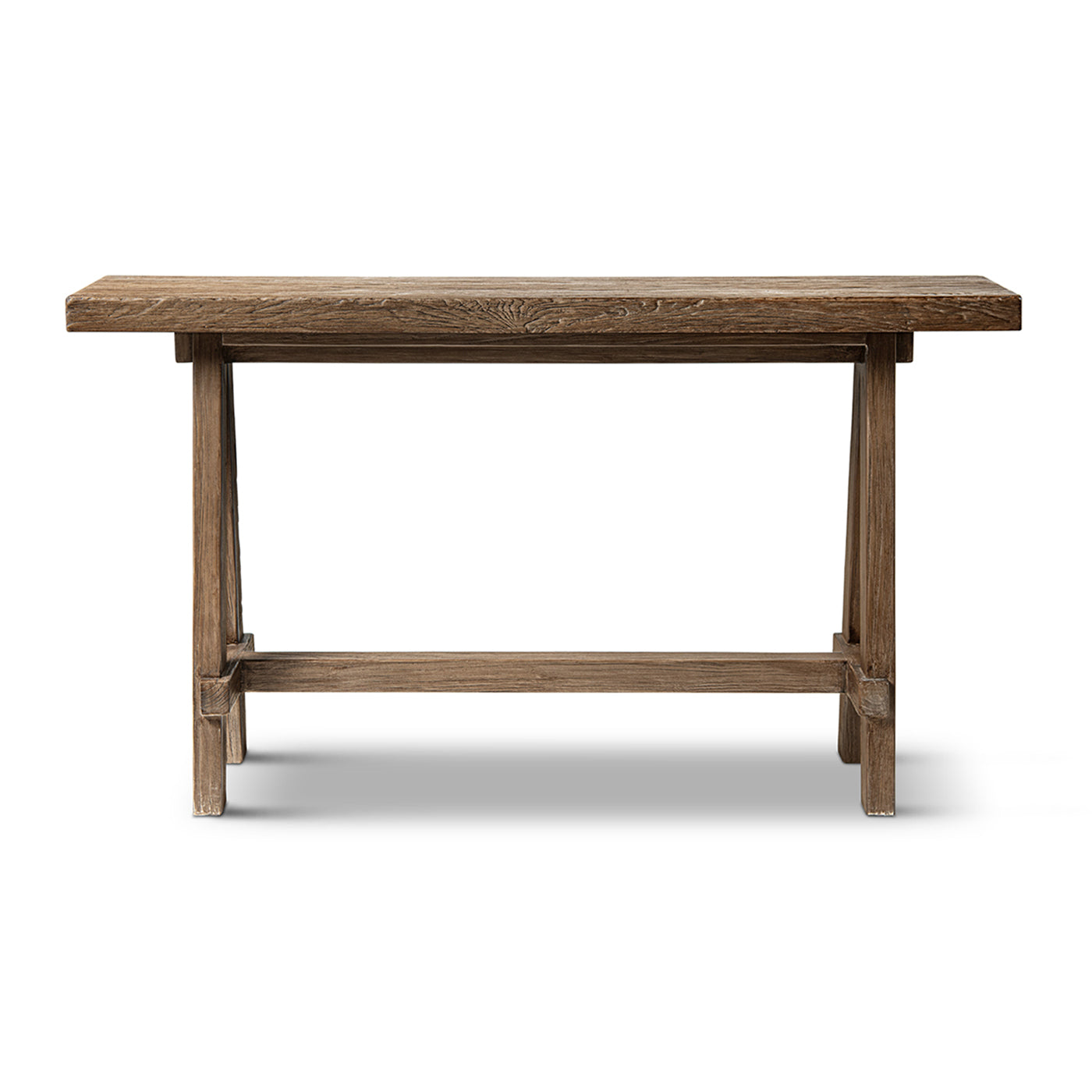 Hawthorne 60' Solid Reclaimed Elm Trestle Console Table, Heritage Medium-Dark Brown