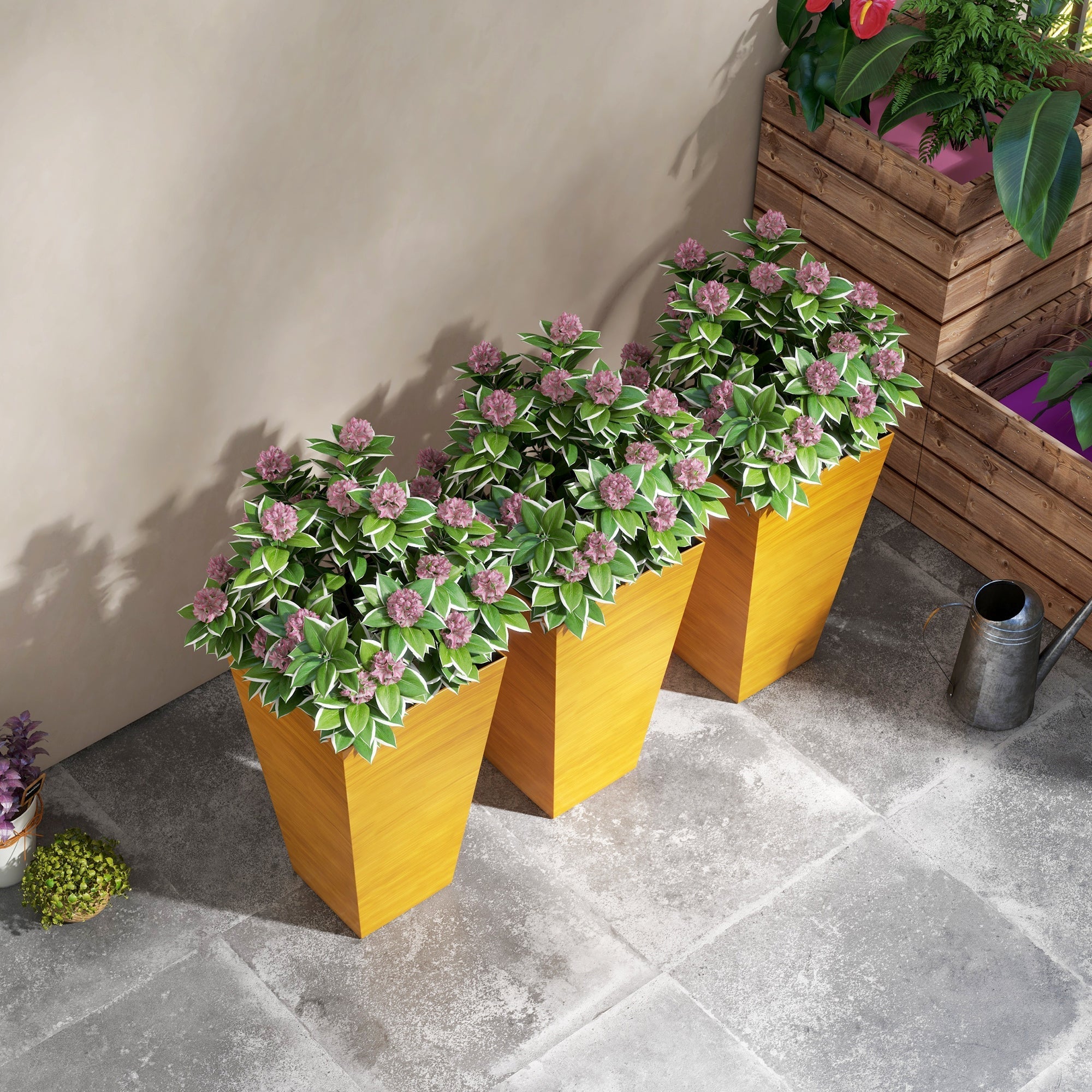 Outsunny 28" Tall Outdoor Planters Set of 3 with Drainage Holes