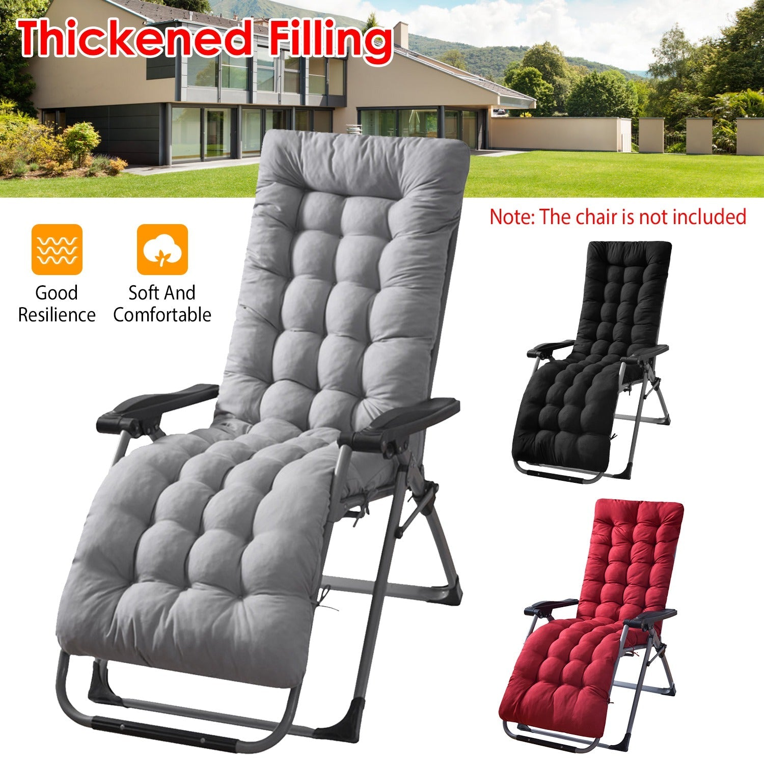71x22in Chaise Lounger Cushion Recliner Rocking Chair Sofa Mat Deck Chair Cushion