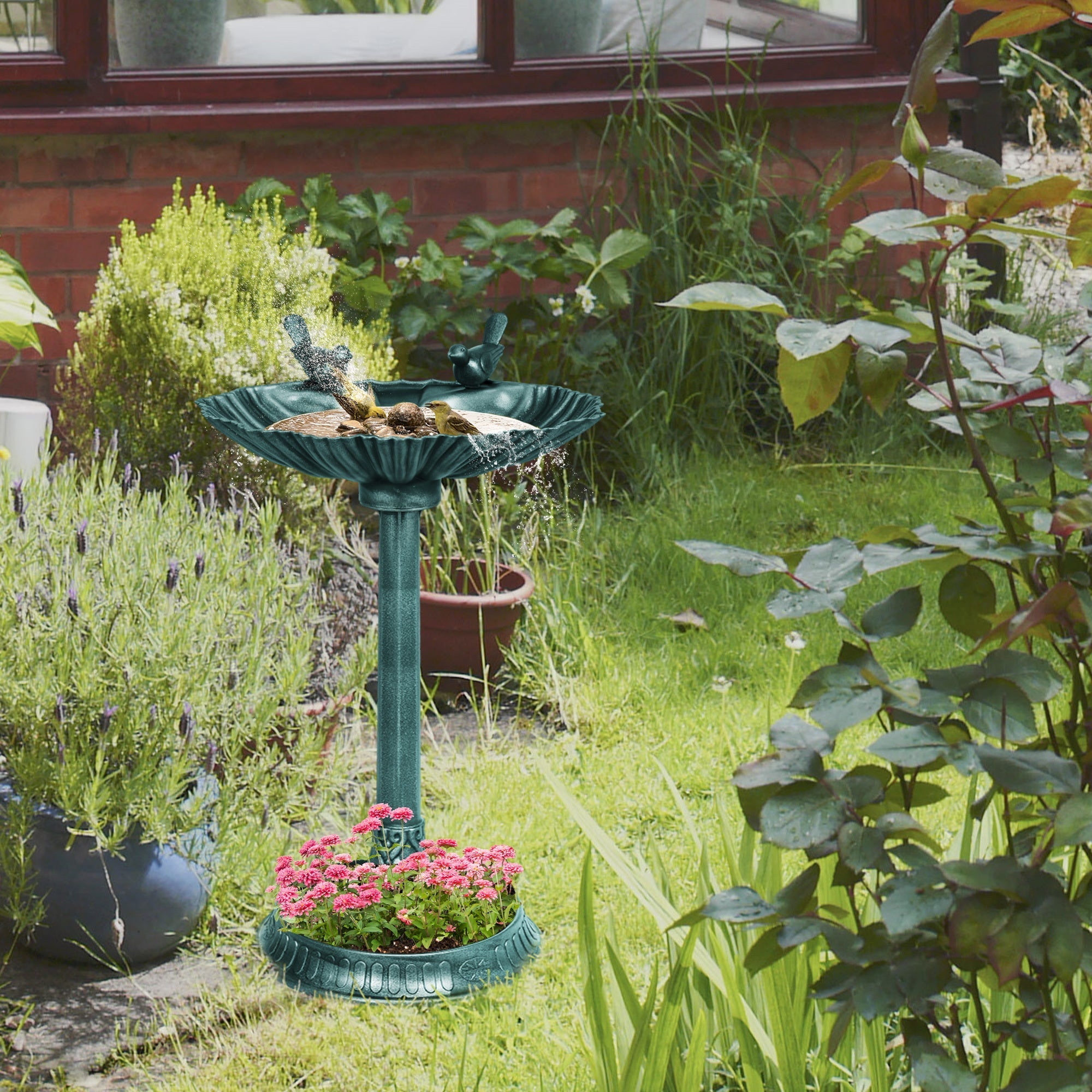 Outsunny 32" Antique Bird Bath with Pedestal Flower Planter Base