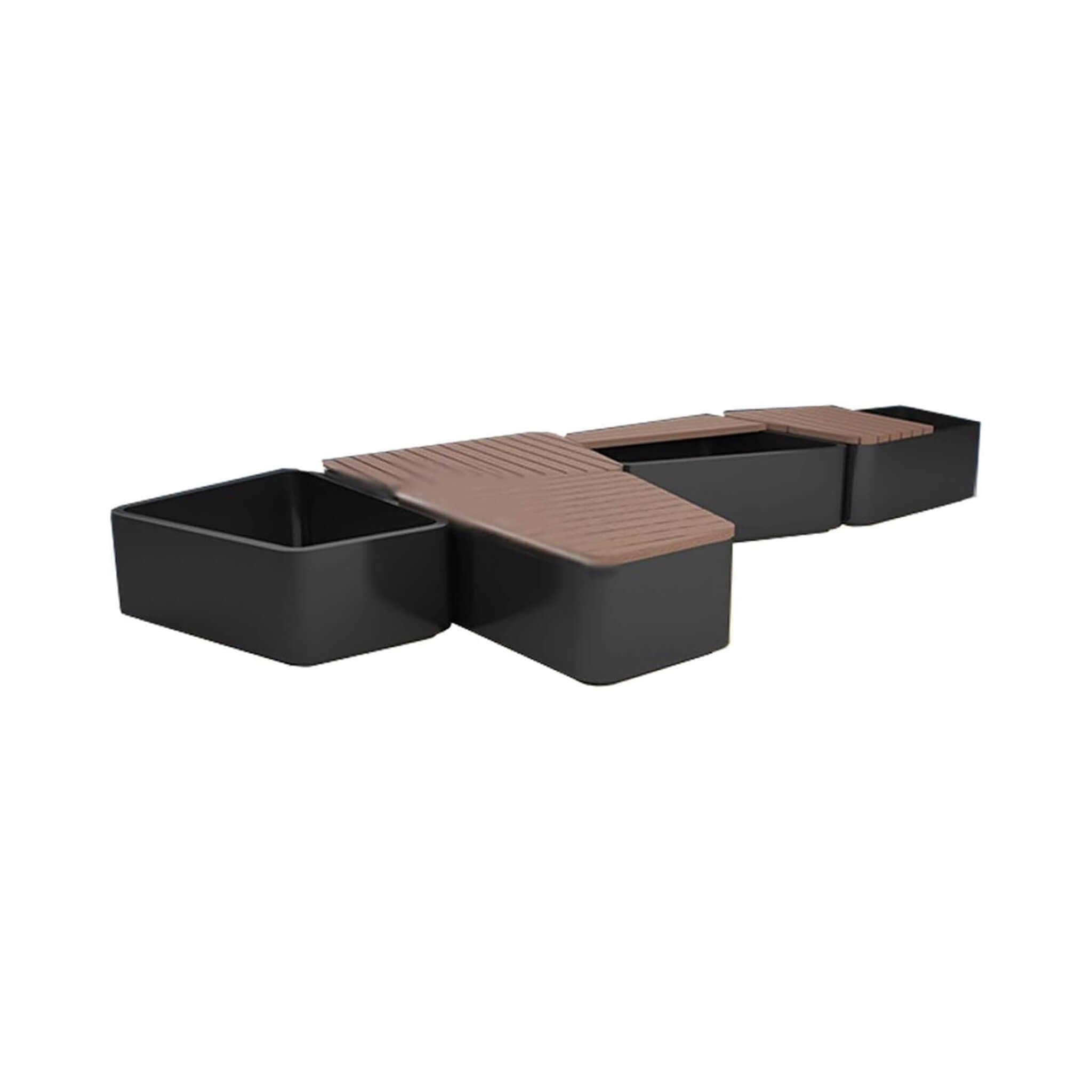 Heavy-Duty Commercial Outdoor Stainless Steel Bench With Wood Seat And Planter Box [Made To Order] (SAK41578)