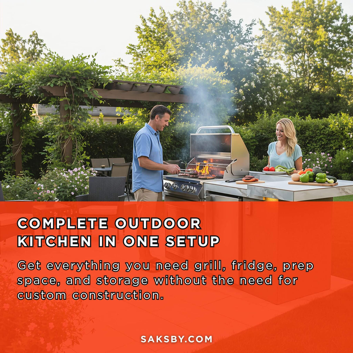 KoKoMo Grills St.John 7FT BBQ Island With LEDs, Built-In BBQ And Refrigerator [Made-To-Order]