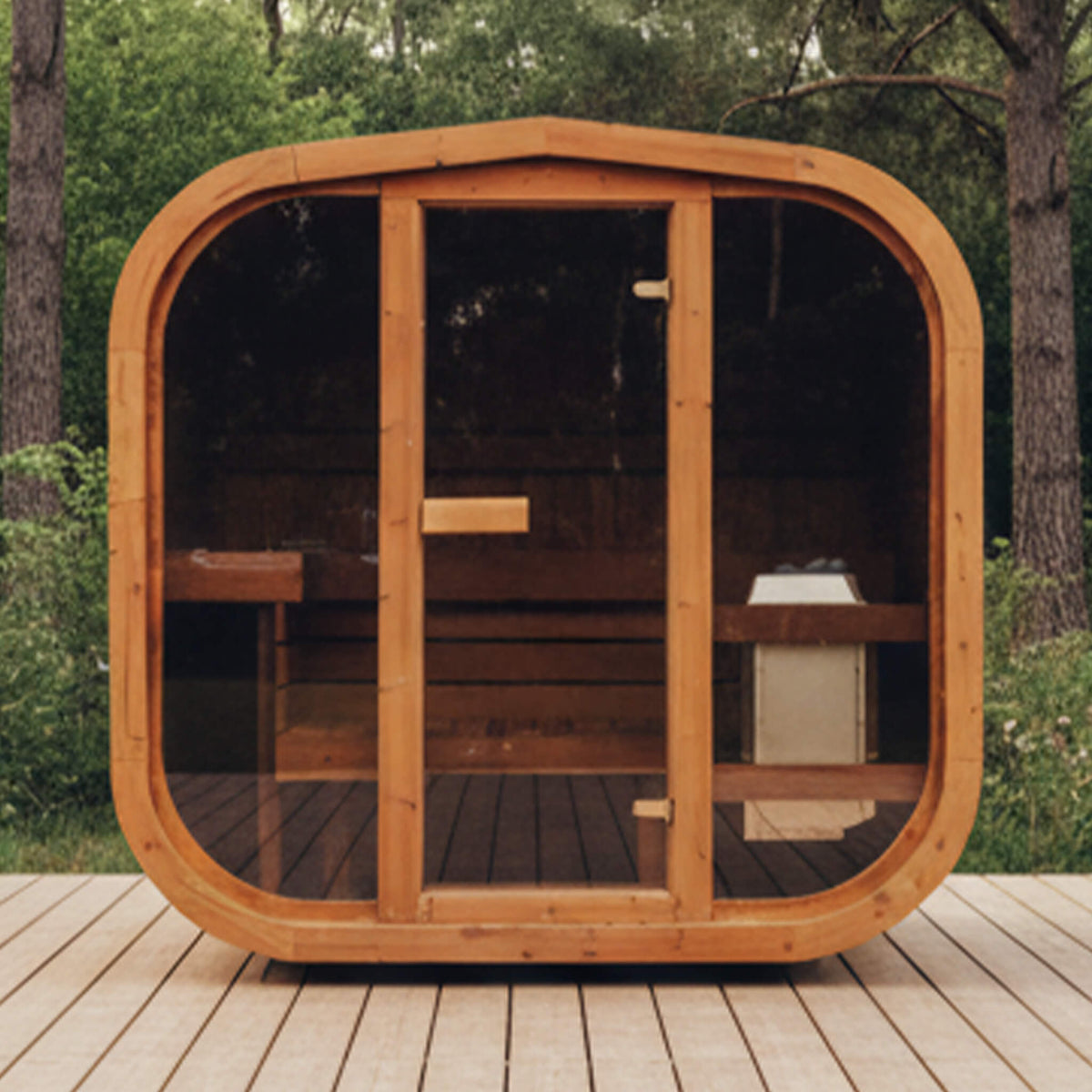 Premium 3-Person Outdoor Scandinavian ThermoWood Cube Sauna Kit With LED Lighting