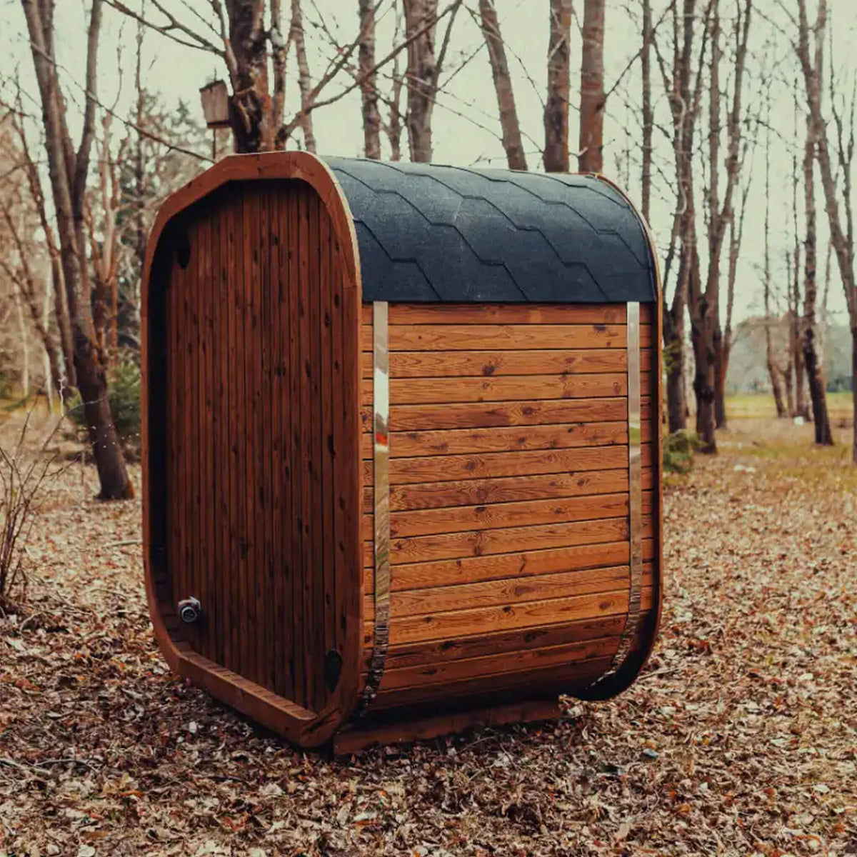 Premium 3-Person Outdoor Scandinavian ThermoWood Cube Sauna Kit With LED Lighting