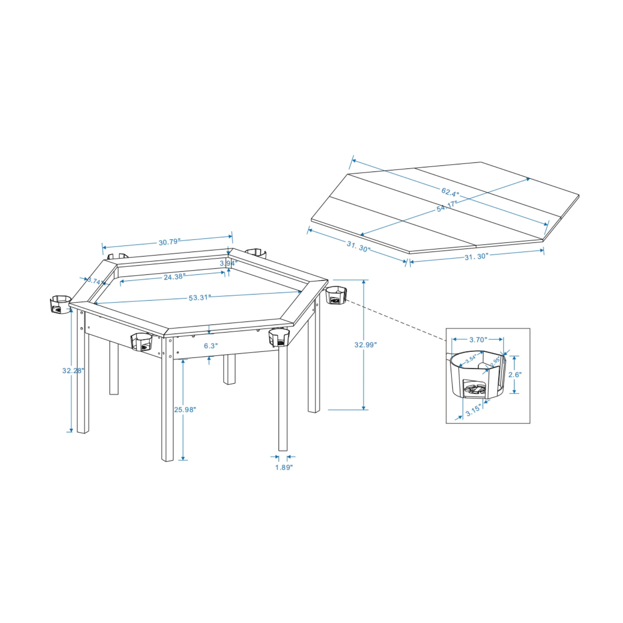 Premium 6-Person Hexagon Game And Dining Table With Top, Mat And Cup Holders (SAK67845)