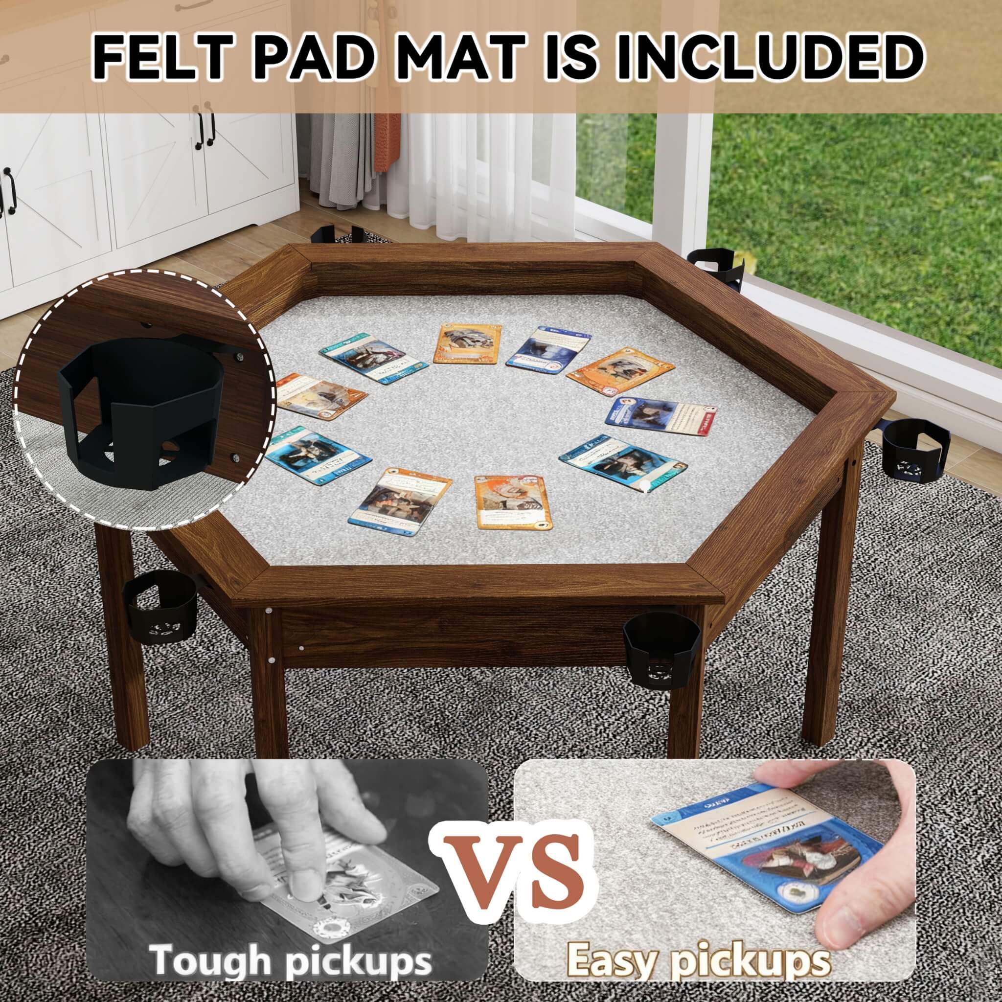 Premium 6-Person Hexagon Game And Dining Table With Top, Mat And Cup Holders (SAK67845)