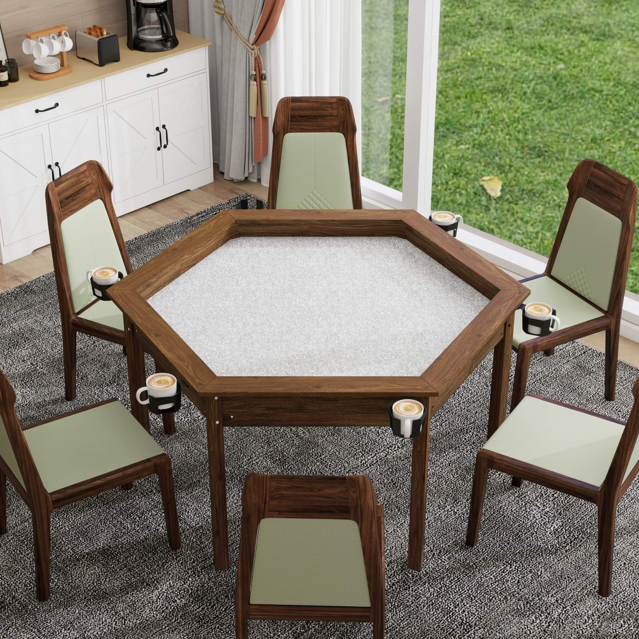 Premium 6-Person Hexagon Game And Dining Table With Top, Mat And Cup Holders (SAK67845)