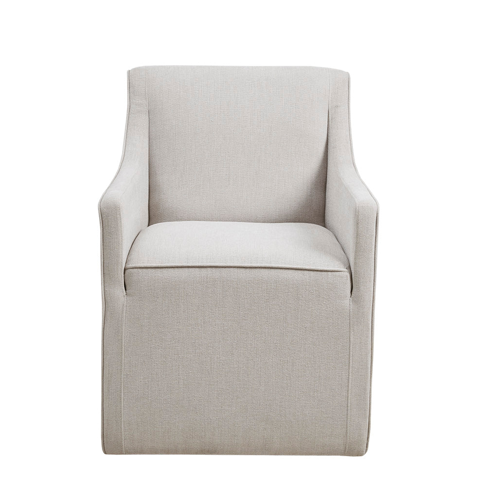 Upholstered Dining Chair with Casters and Padded Arms